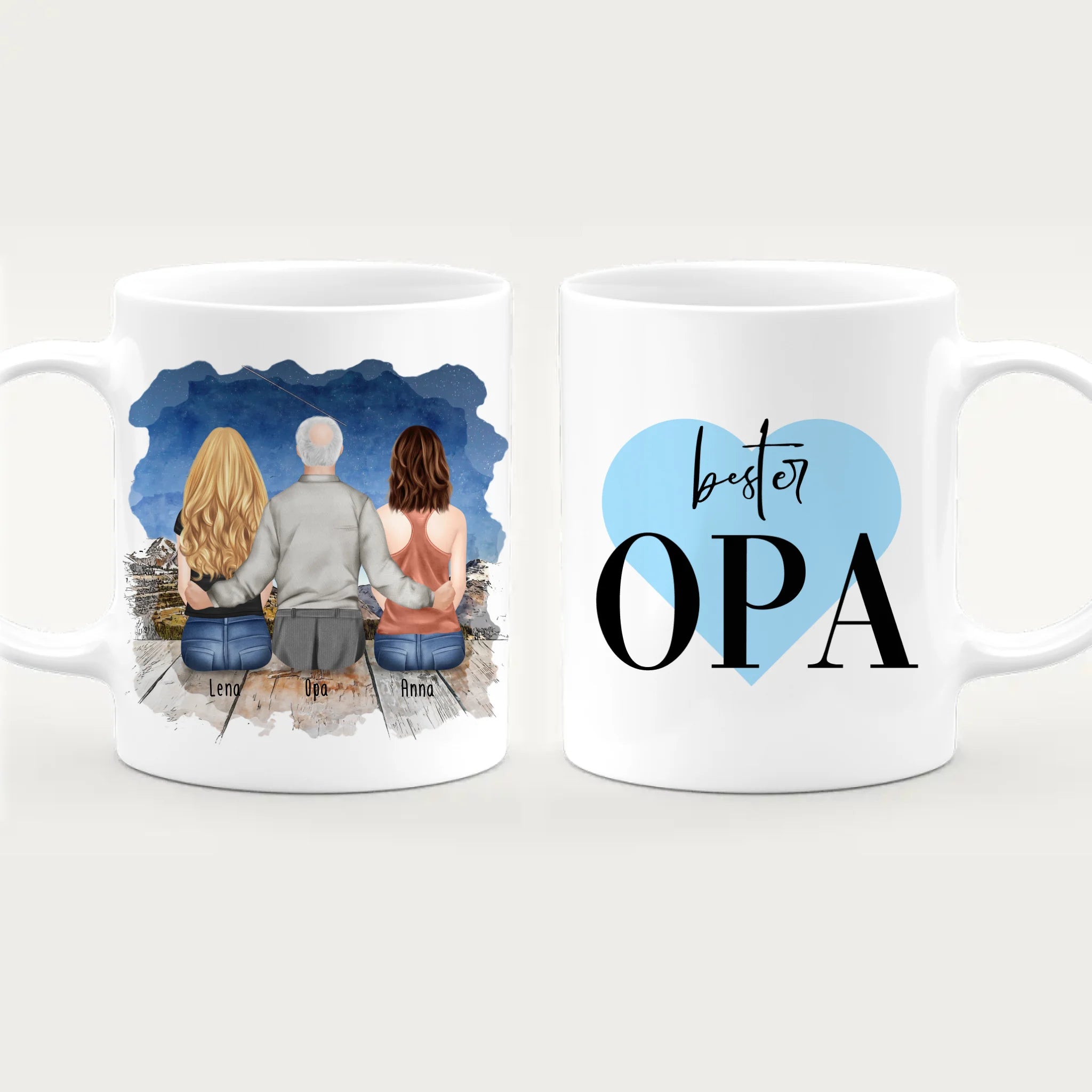 Personalisierte Tasse für Opa (2 Frauen + 1 Opa)