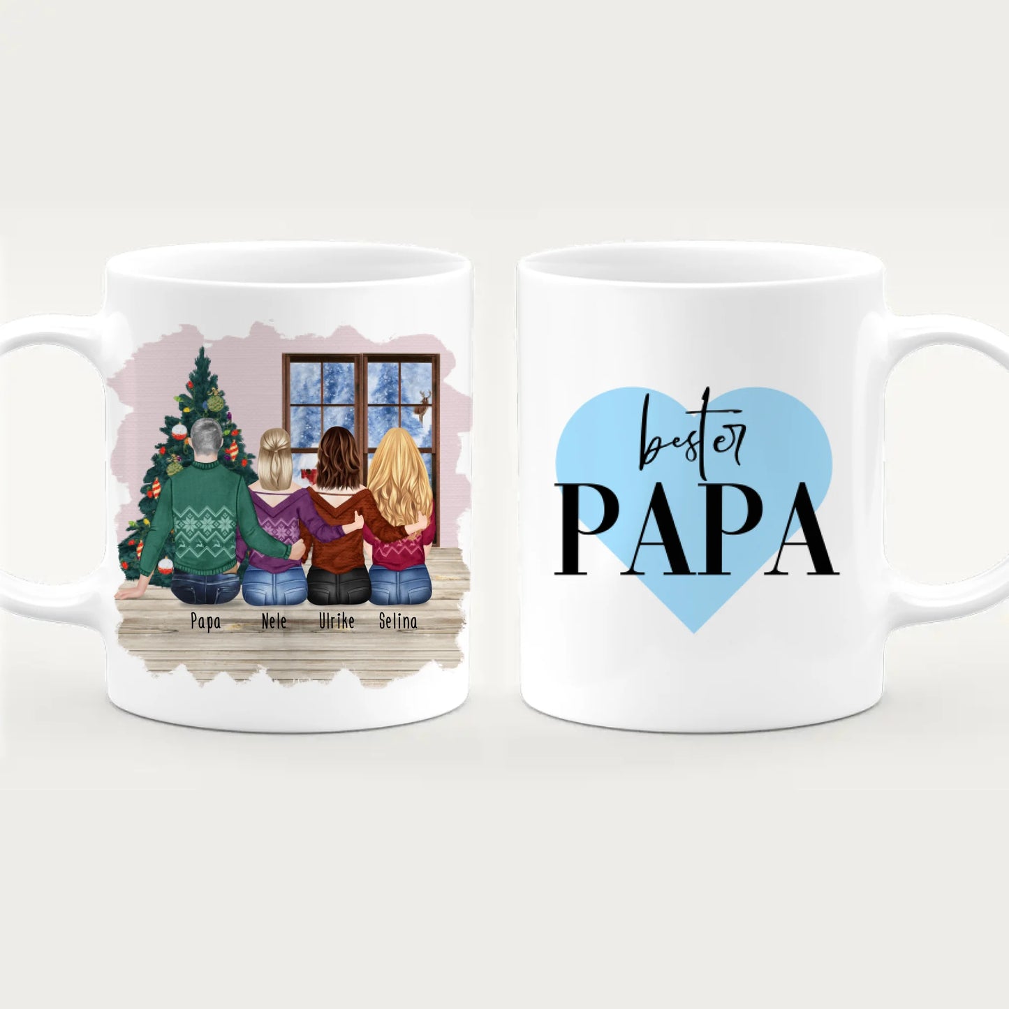 Personalisierte Tasse mit Vater/Tochter (3 Töchter) - Weihnachtstasse