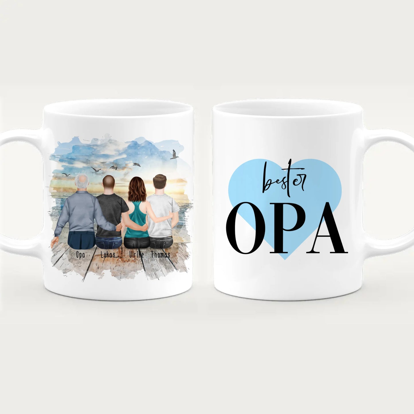 Personalisierte Tasse für Opa (1 Frau + 2 Männer + 1 Opa)