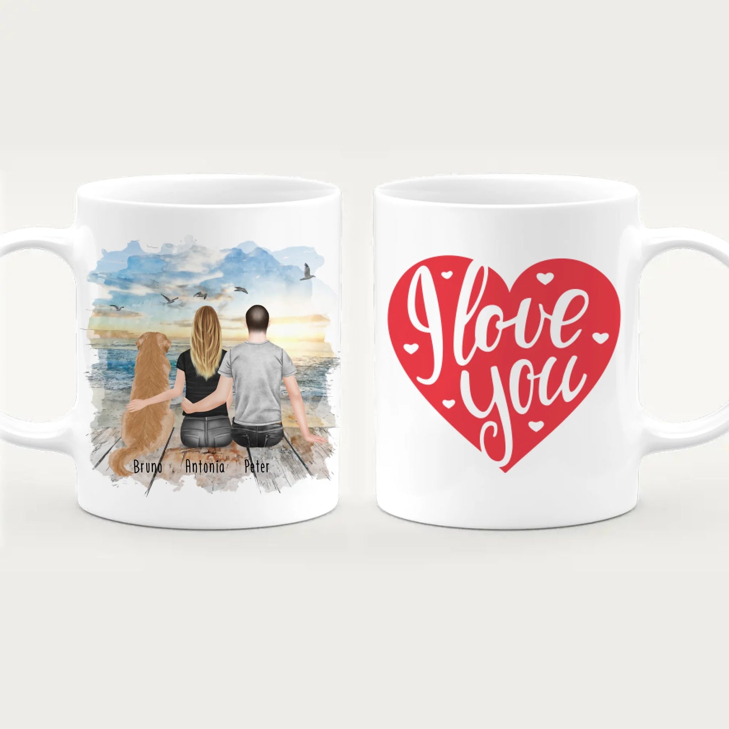 Personalisierte Tasse mit Pärchen und 1 Hund