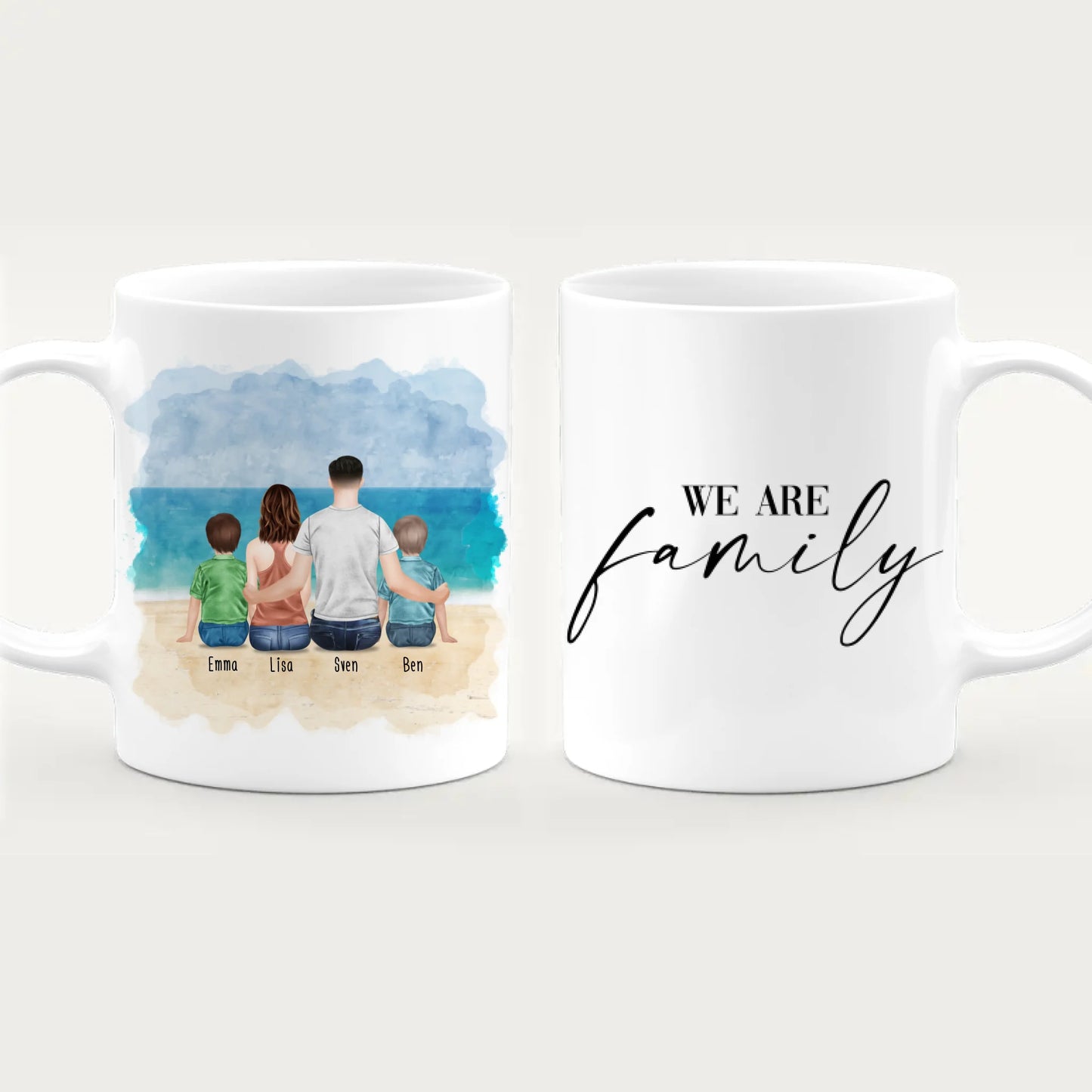 Personalisierte Tasse mit Vater (2 Kinder + 1 Teenangerin)