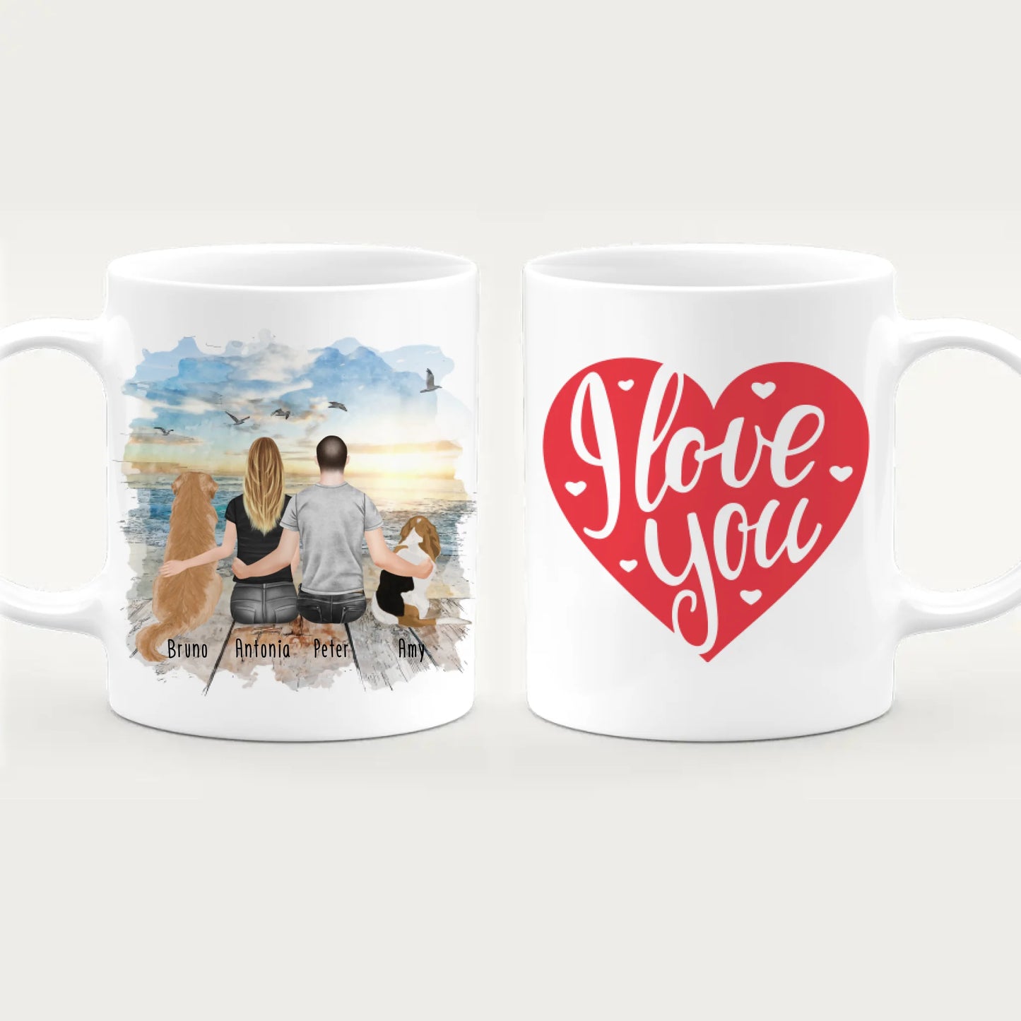 Personalisierte Tasse mit Pärchen und 2 Hunden