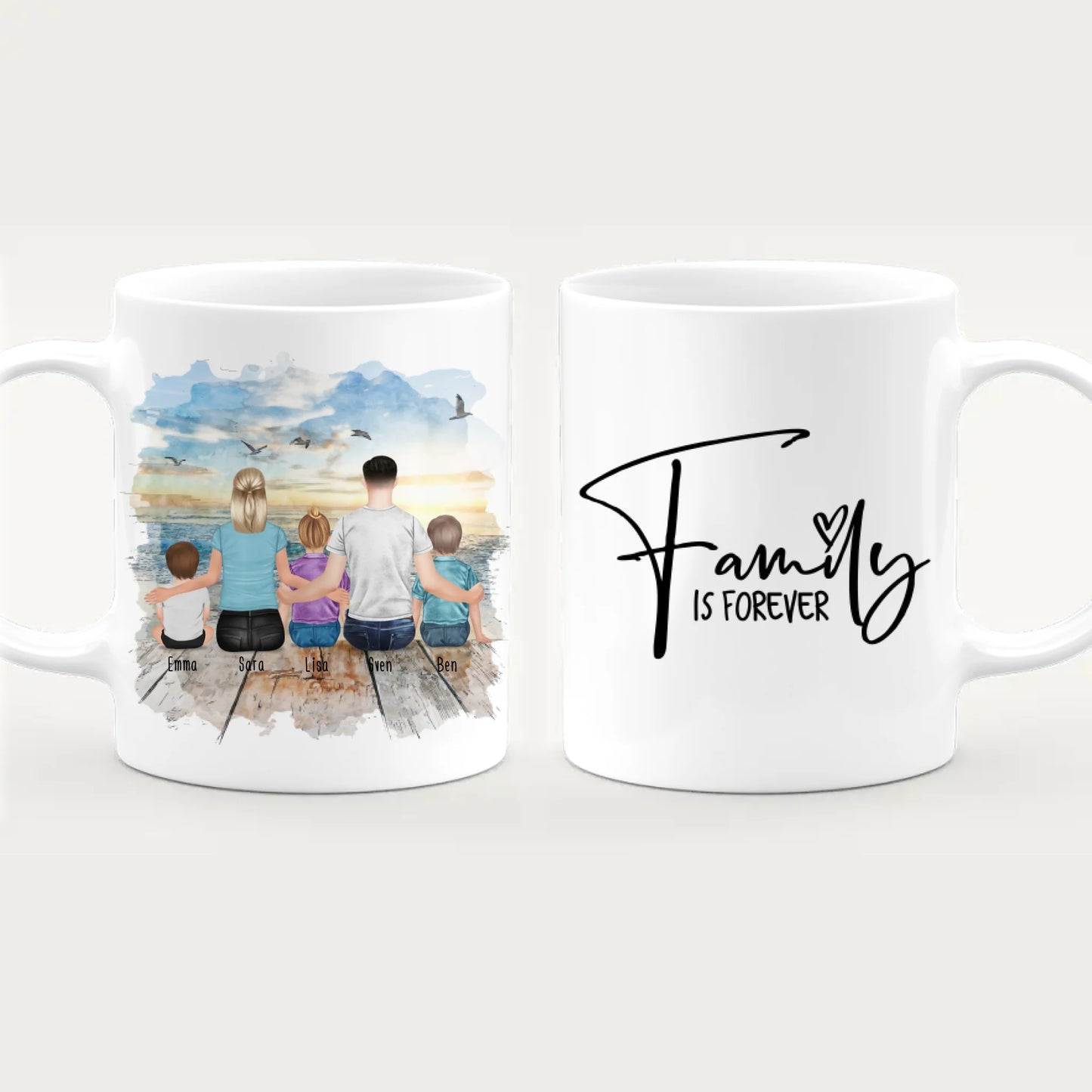 Personalisierte Tasse mit Familie (3 Kinder/Babys)