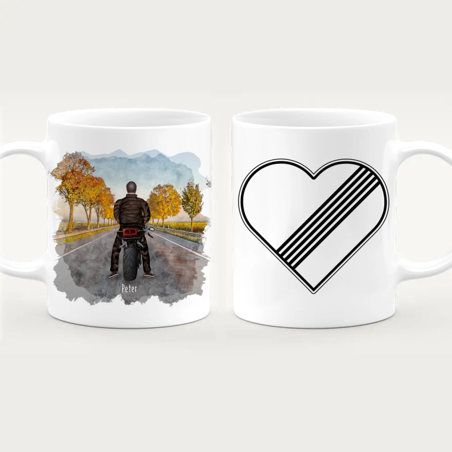 Personalisierte Tasse mit 1-2 Motorradfahrern (Mann oder Frau)