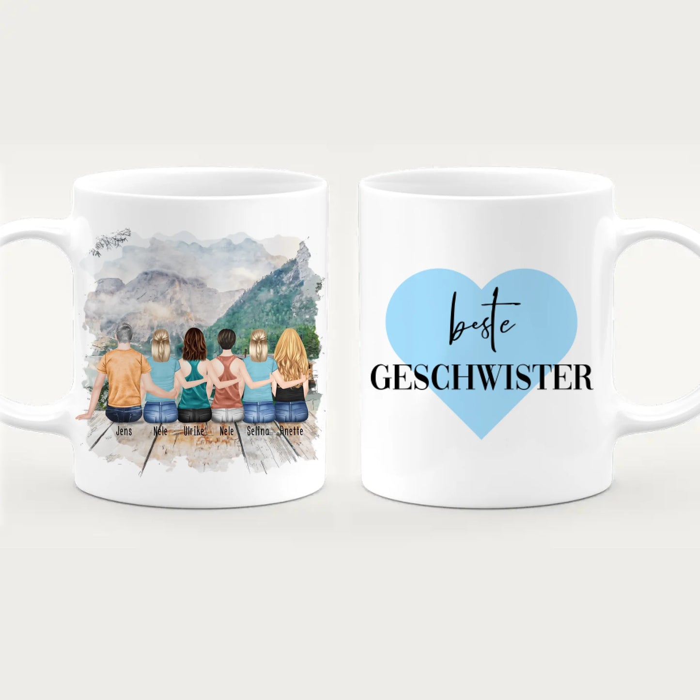 Personalisierte Tasse mit Bruder/Schwester (5 Schwestern + 1 Bruder)