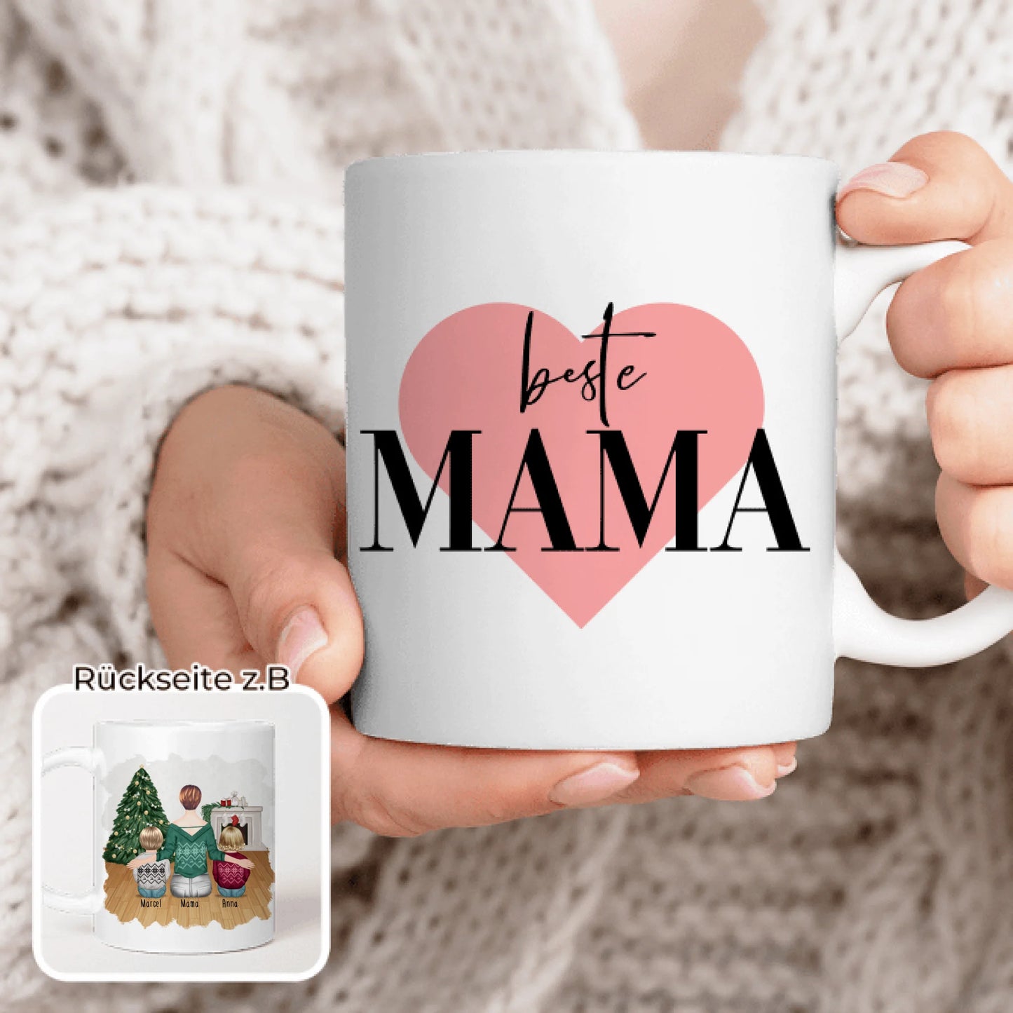 Personalisierte Tasse mit Mutter und Kindern (2 Kinder + 1 Mutter) - Weihnachtstasse