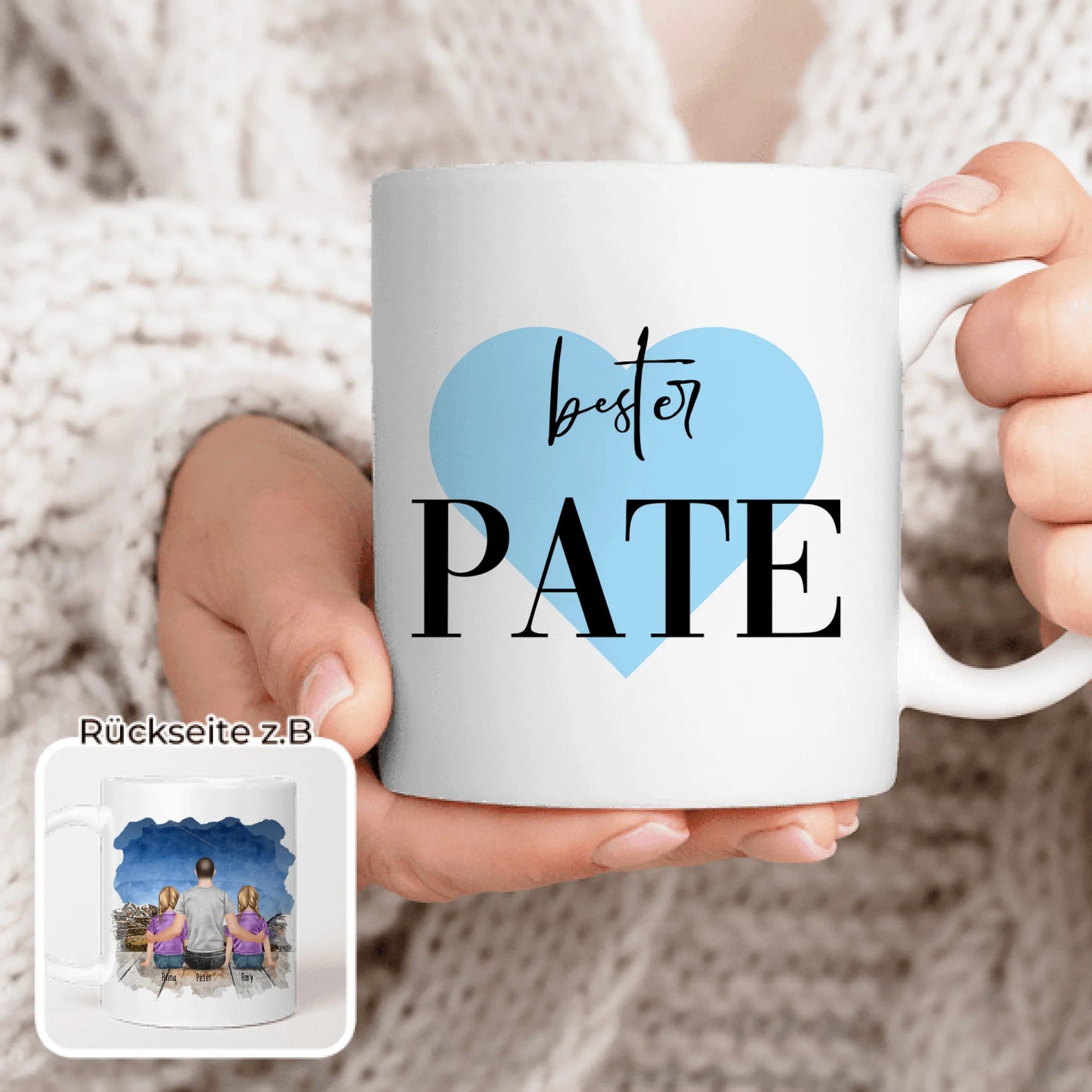 Personalisierte Tasse - Bester Pate (2 Kinder + 1 Mann)