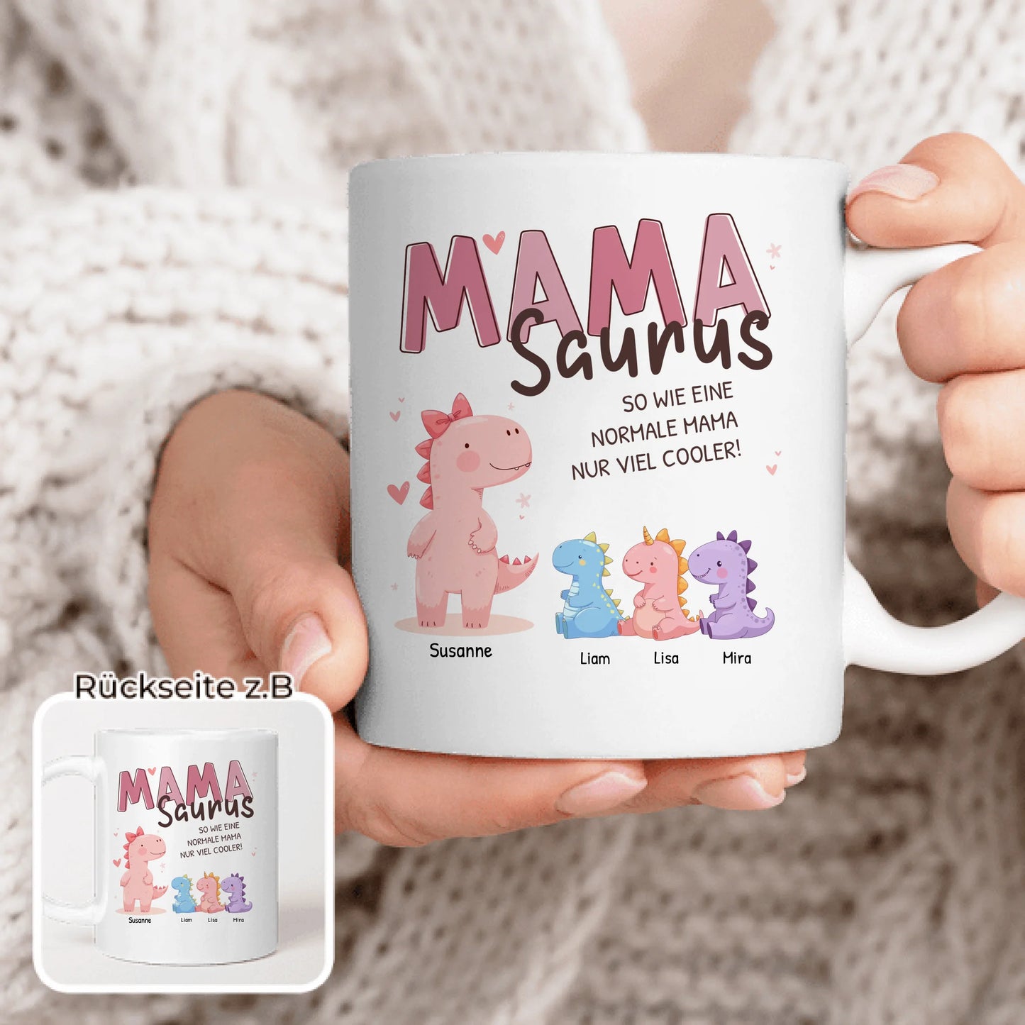 Personalisierte Tasse - Mamasaurus mit 1-10 Kindern