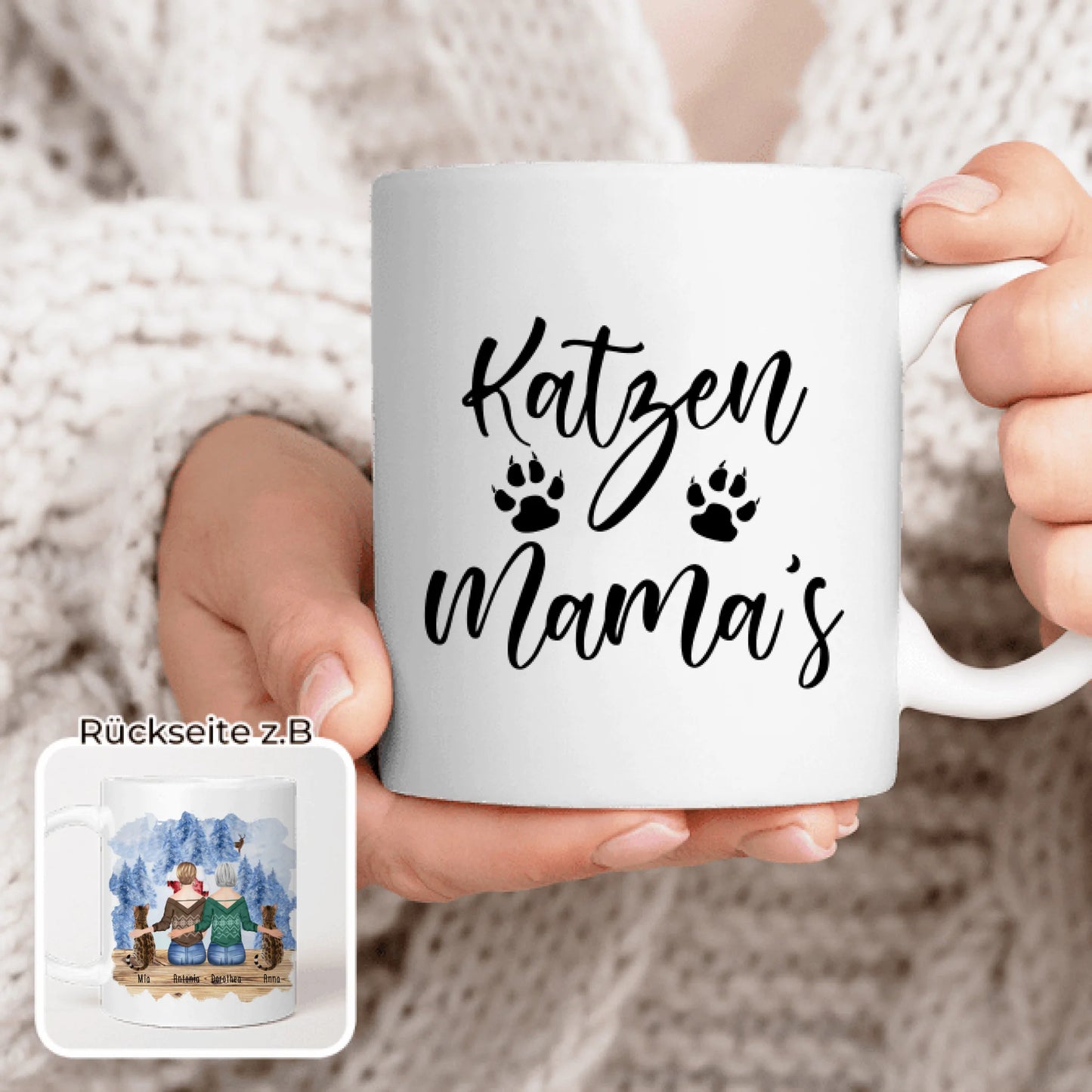 Personalisierte Tasse mit Katzen und Frauen (2 Katzen + 2 Frauen) - Weihnachtstasse