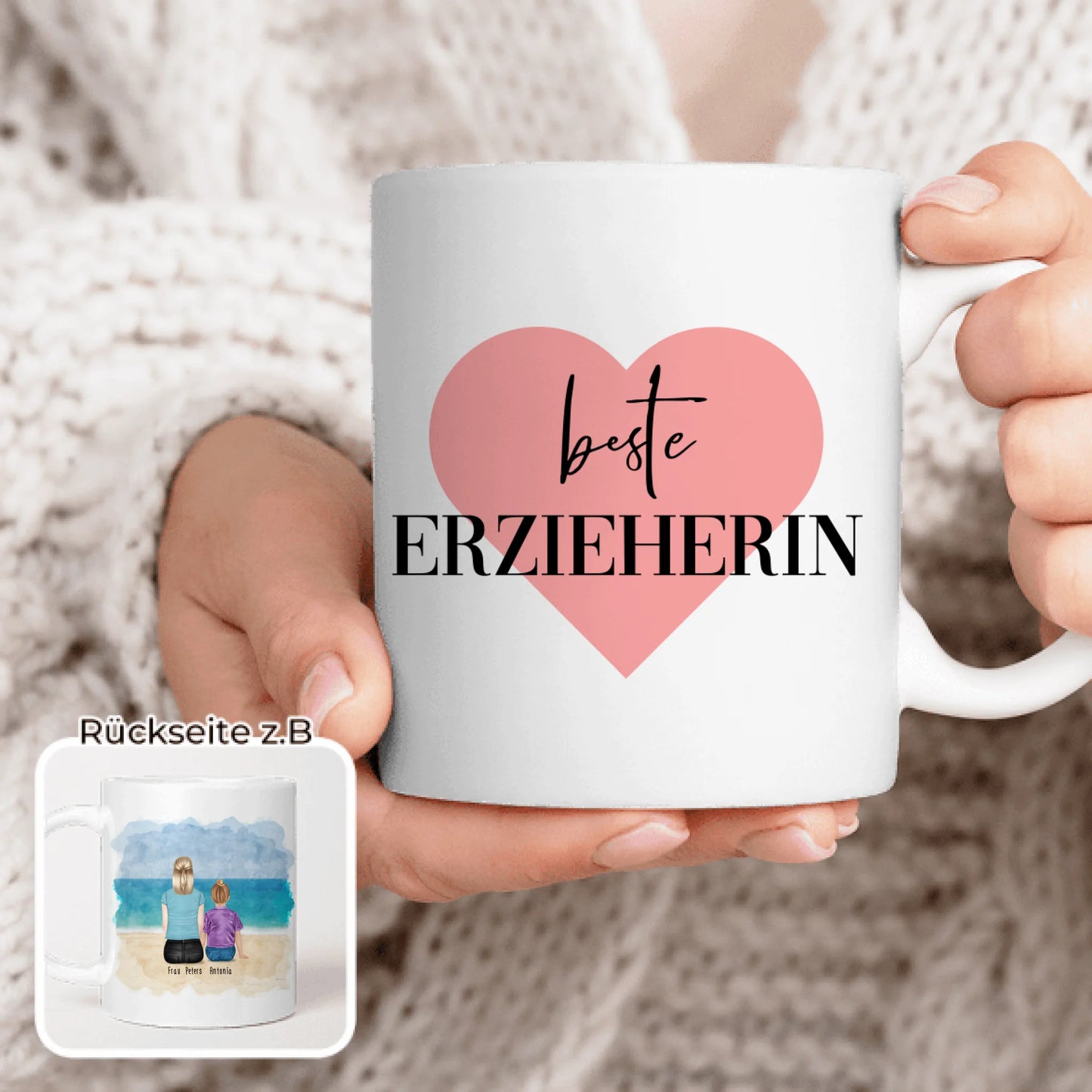 Personalisierte Tasse - Beste Erzieherin (1 Frauen + 1 Kind)