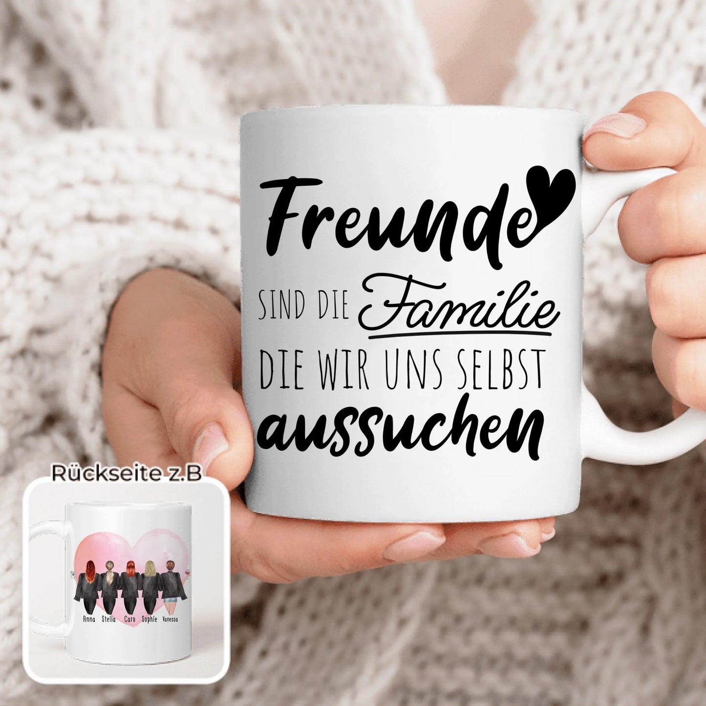 Personalisierte Tasse - Beste Freundinnen mit Jacken (5 Freundinnen)