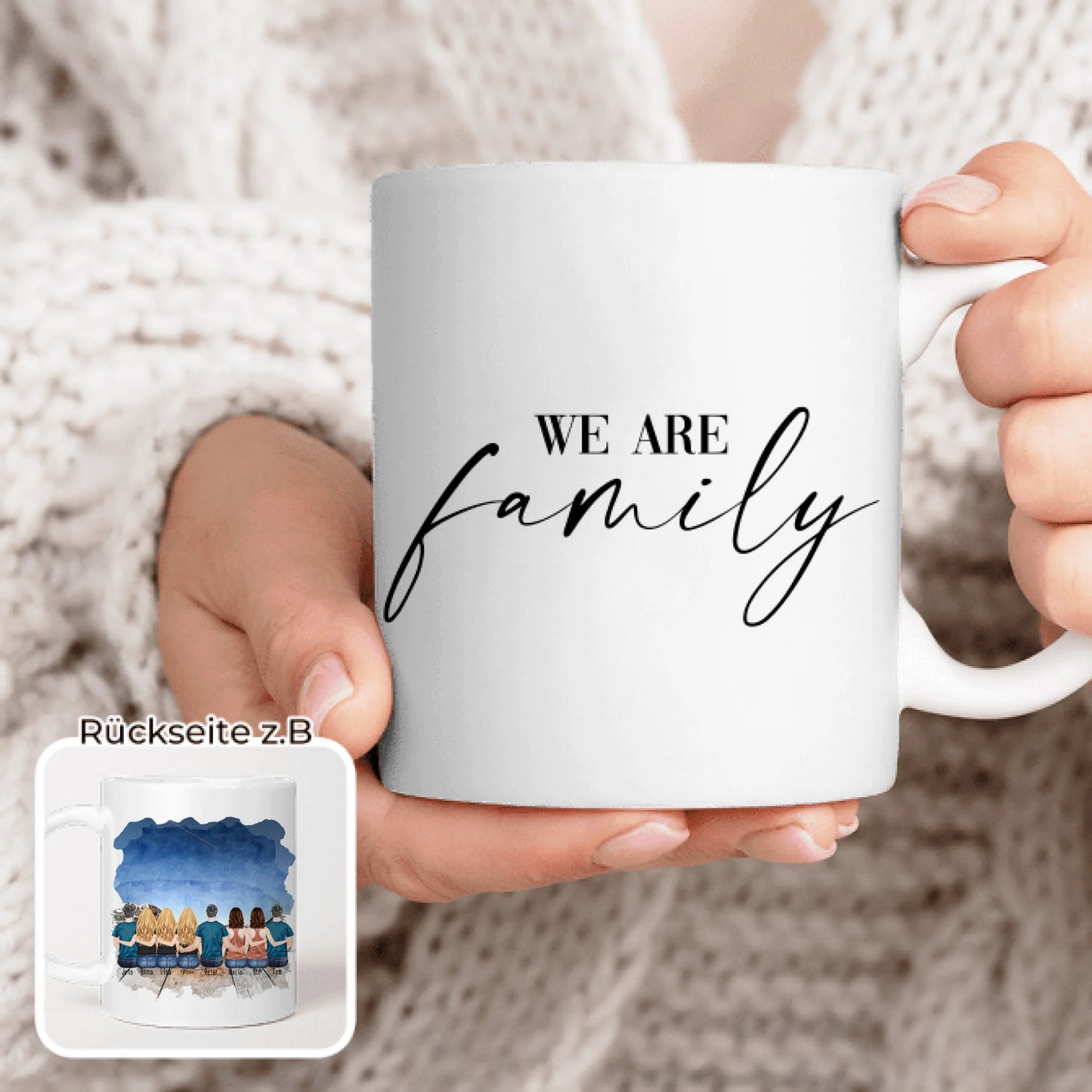 Personalisierte Tasse mit Familie (5 Frauen + 3 Männer)