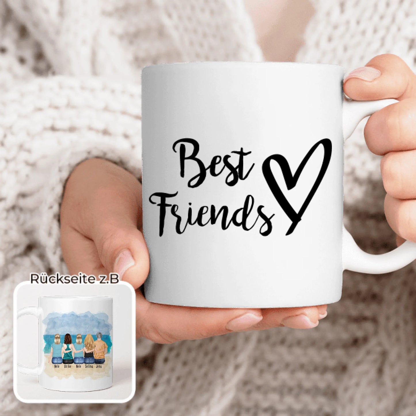 Personalisierte Tasse - Beste Freunde (4 Frauen + 1 Mann)