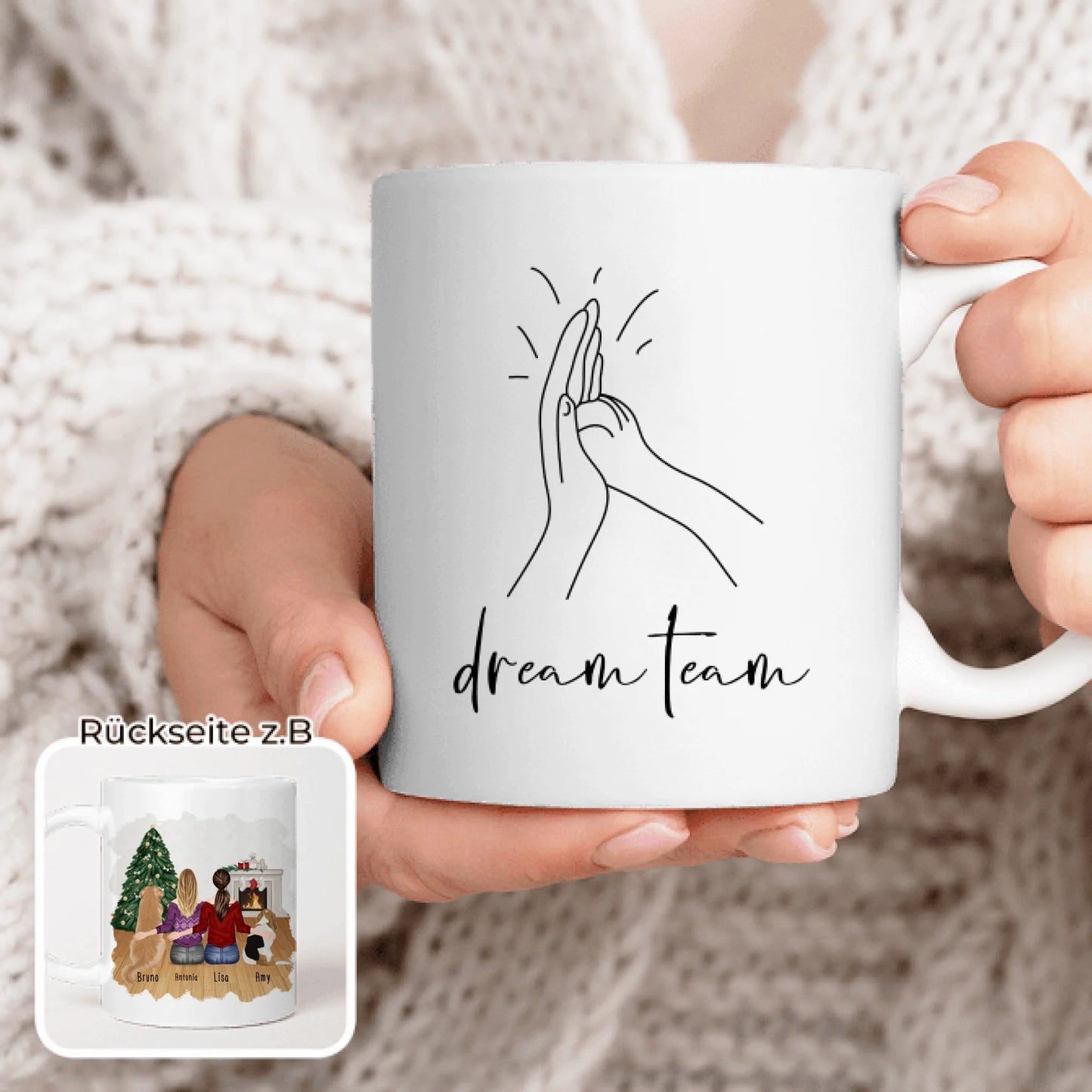 Personalisierte Tasse mit Hunden und Frauen (2 Hunde + 2 Frauen) - Weihnachtstasse