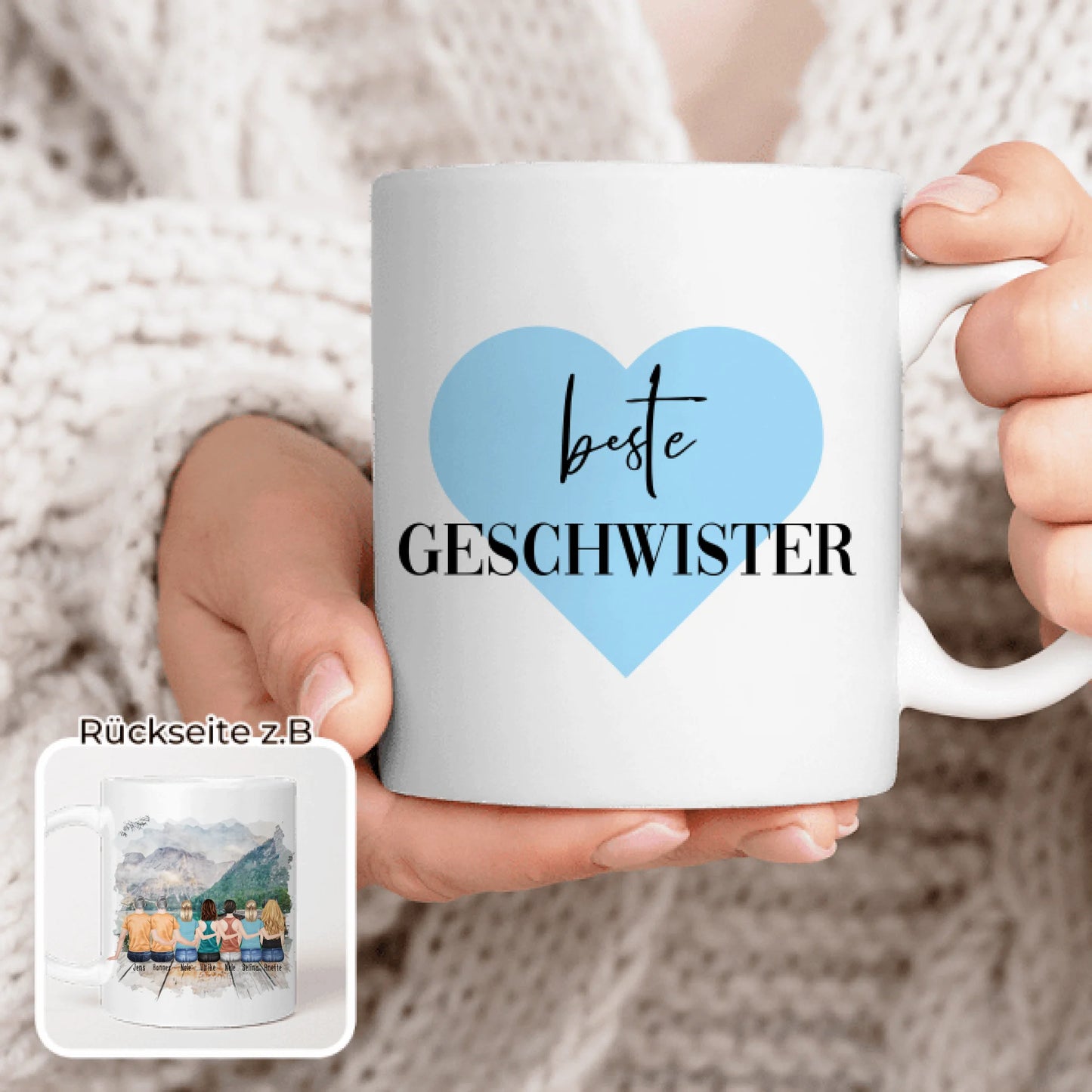 Personalisierte Tasse mit Bruder/Schwester (5 Schwestern + 2 Brüder)