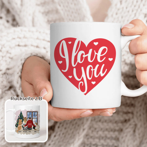 Personalisierte Tasse mit Pärchen und 2 Hunden - Weihnachtstasse