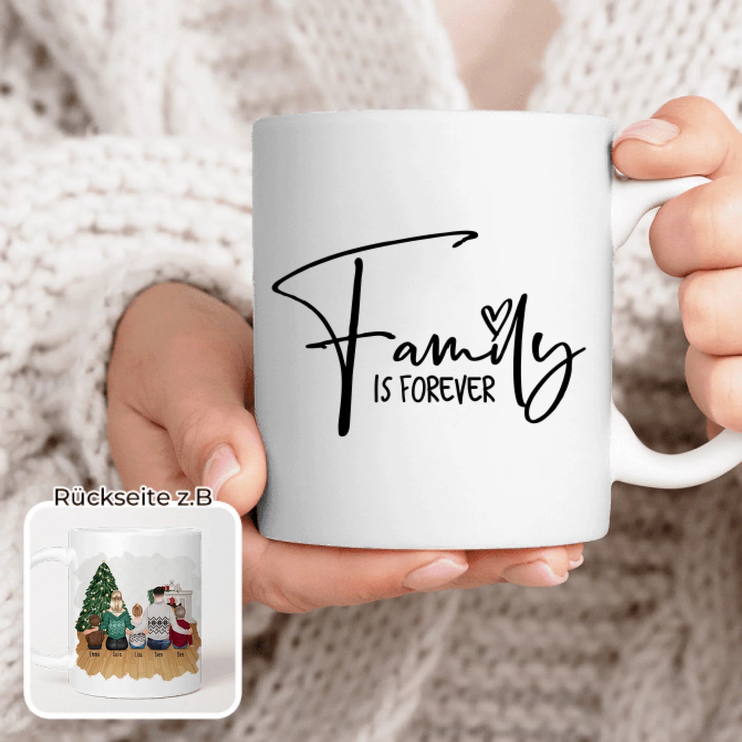 Personalisierte Tasse mit Familie (3 Kinder/Babys) - Weihnachtstasse