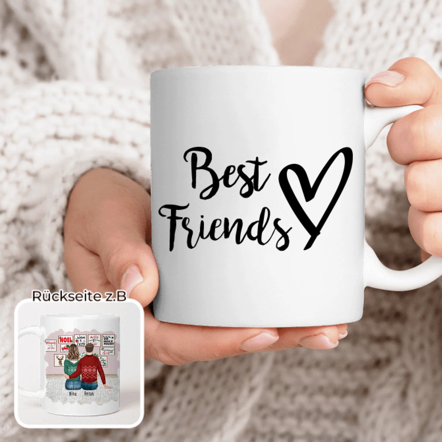 Personalisierte Tasse - Beste Freunde (1 Frau + 1 Mann) - Weihnachtstasse