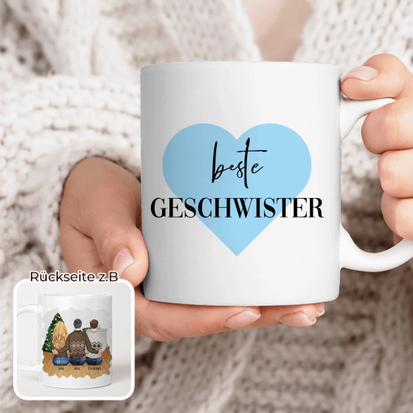 Personalisierte Tasse mit Bruder/Schwester (1 Schwester + 2 Brüder) - Weihnachtstasse