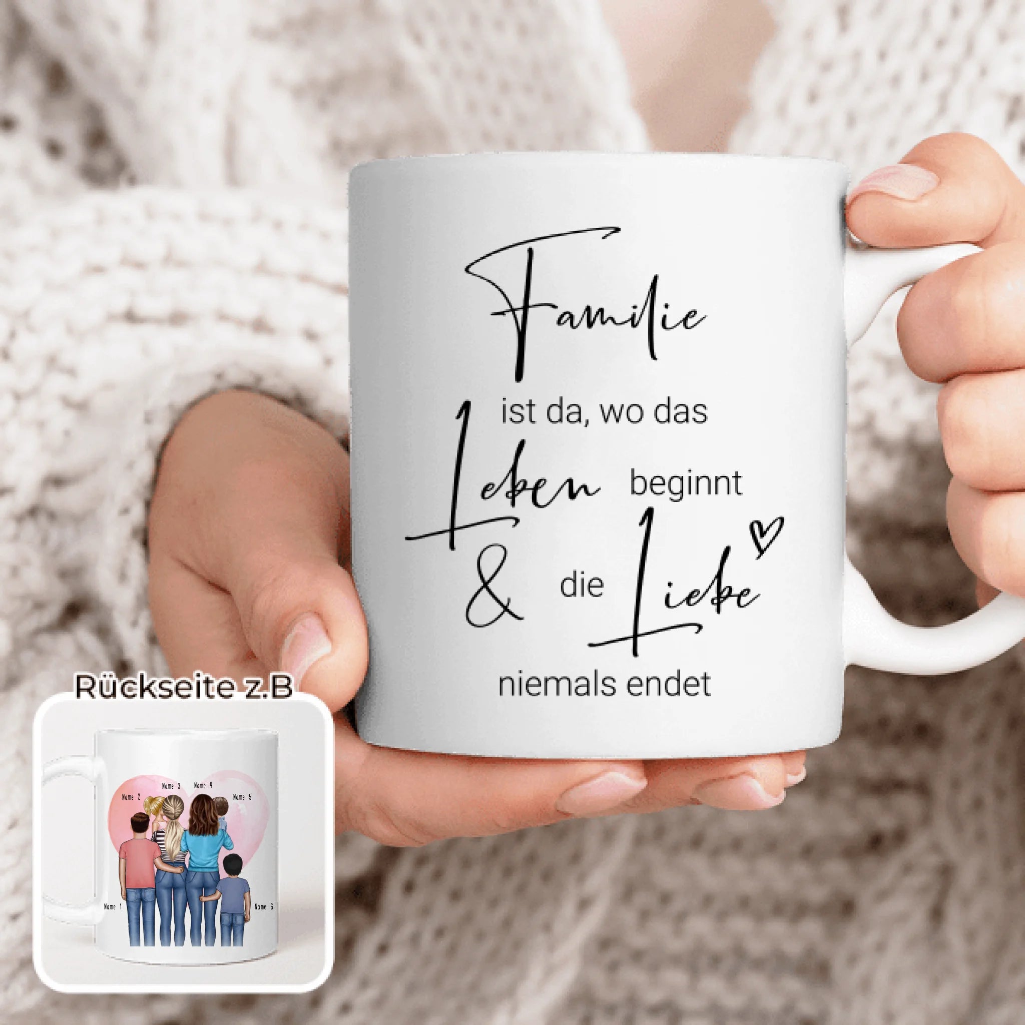 Personalisierte Tasse - Familie (lesbisch/gleichgeschlechtlich) mit 1-4 Kindern