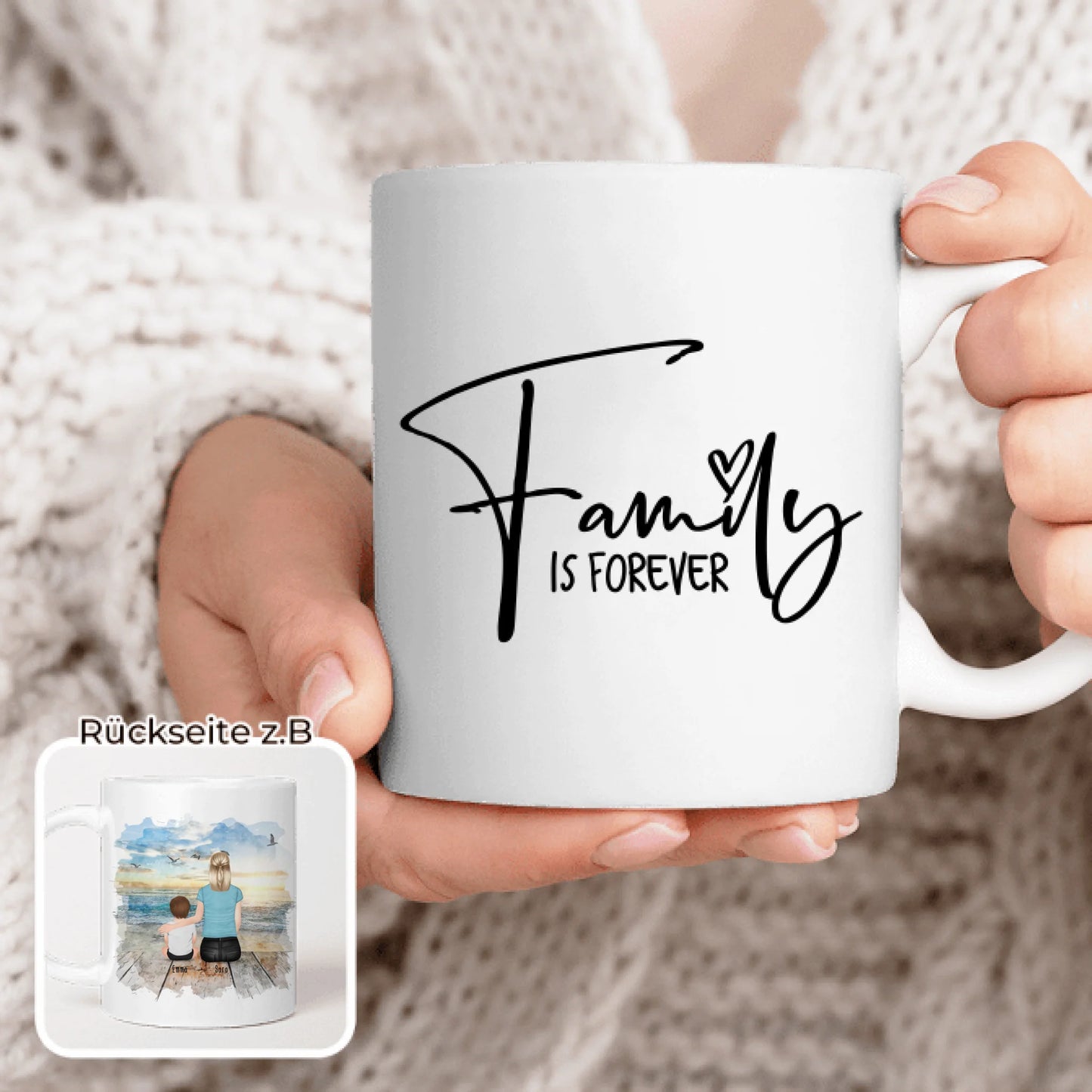 Personalisierte Tasse mit Mutter/Kind (1 Kind/Baby)