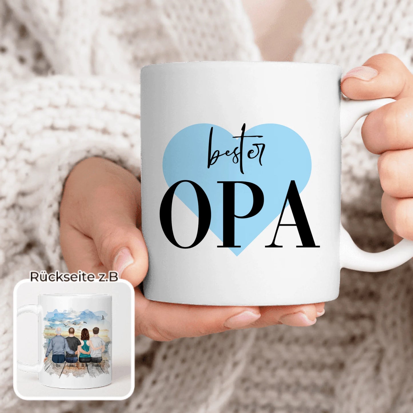 Personalisierte Tasse für Opa (1 Frau + 2 Männer + 1 Opa)