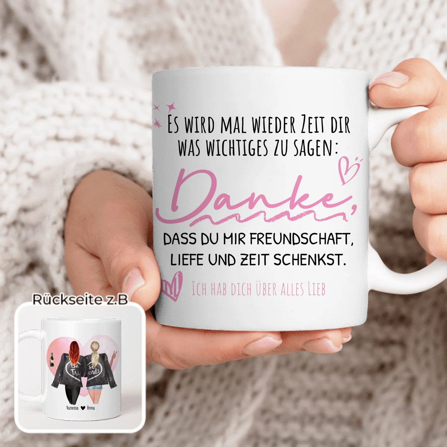 Personalisierte Beste Freundinnen Tasse mit Jacke