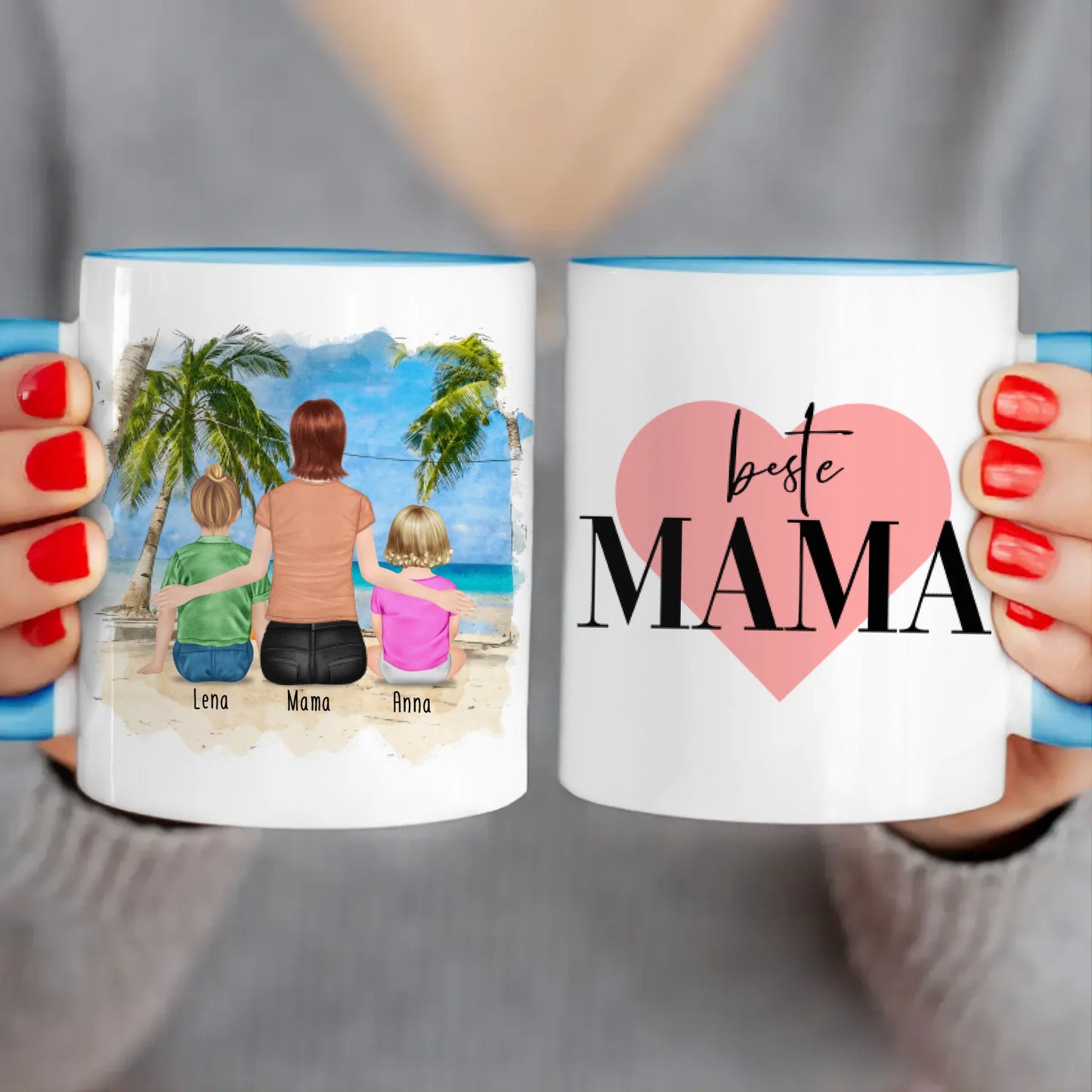 Personalisierte Tasse mit Mutter, Baby und Kind (1 Baby + 1 Kind + 1 Mutter)