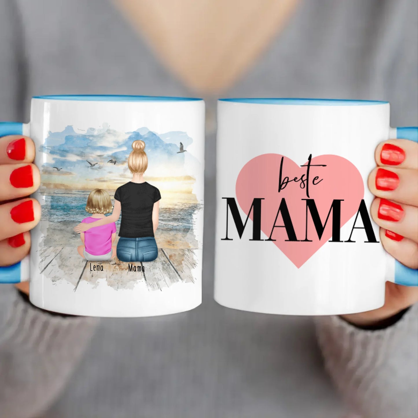 Personalisierte Tasse mit Mutter und Baby (1 Baby + 1 Mutter)