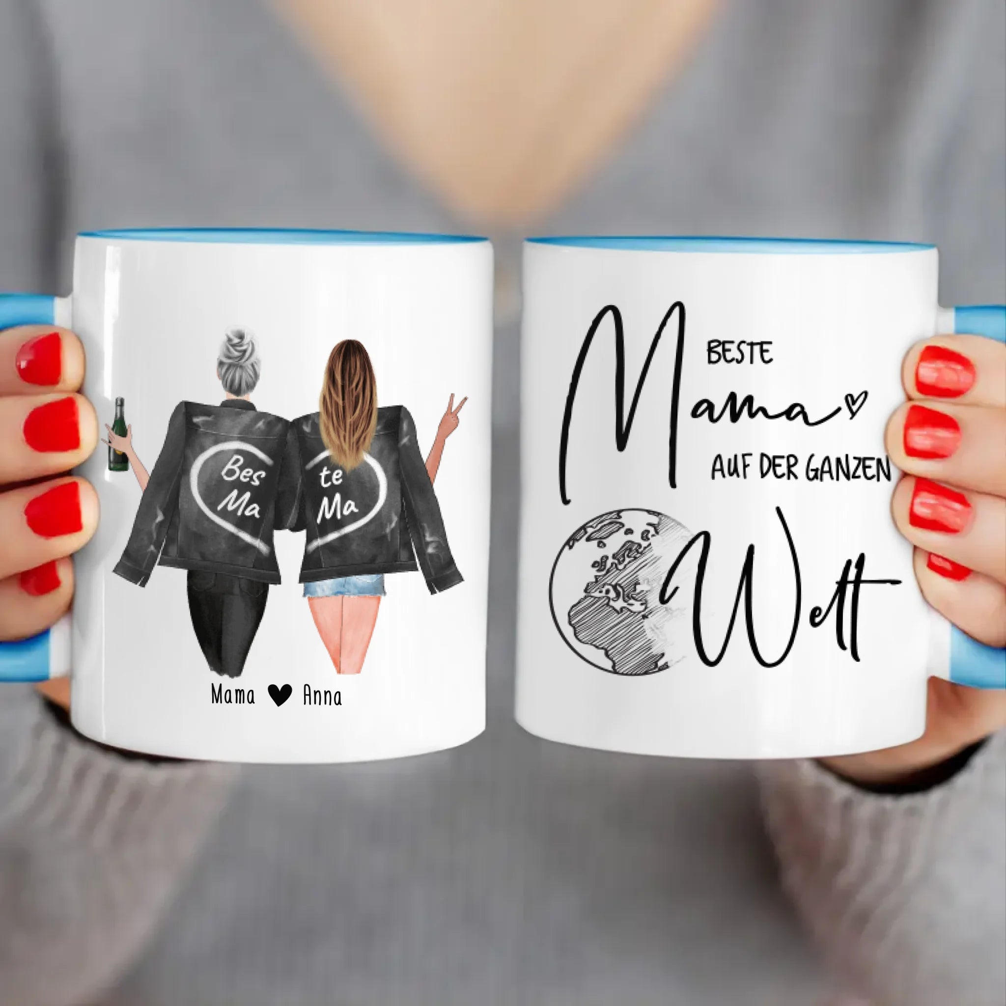 Personalisierte Tasse - Mutter + Tochter mit Jacken