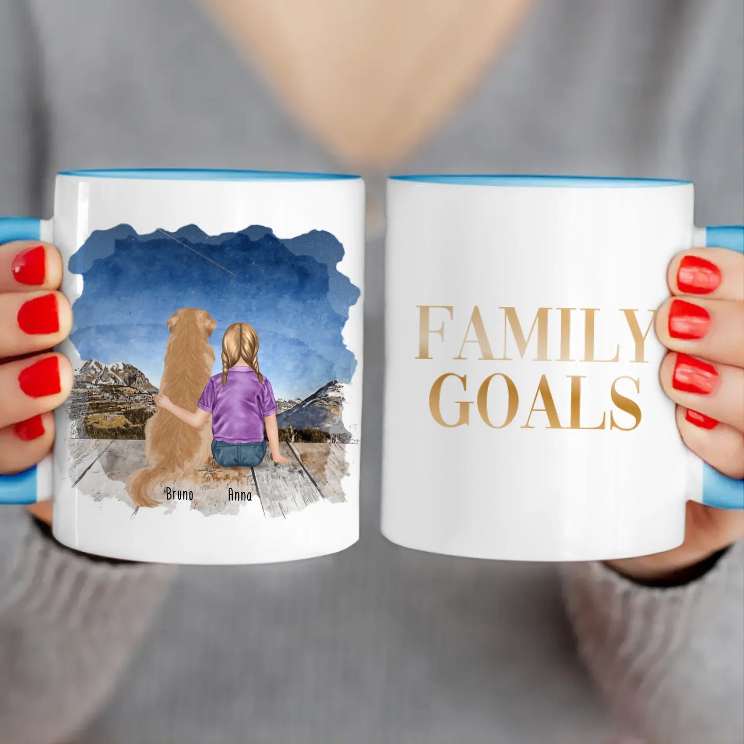 Personalisierte Tasse - 1 Kind und 1 Hund