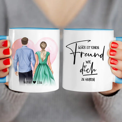 Personalisierte Tasse mit Paar (stehend) - Hemd und Kleid - Pärchen Tasse