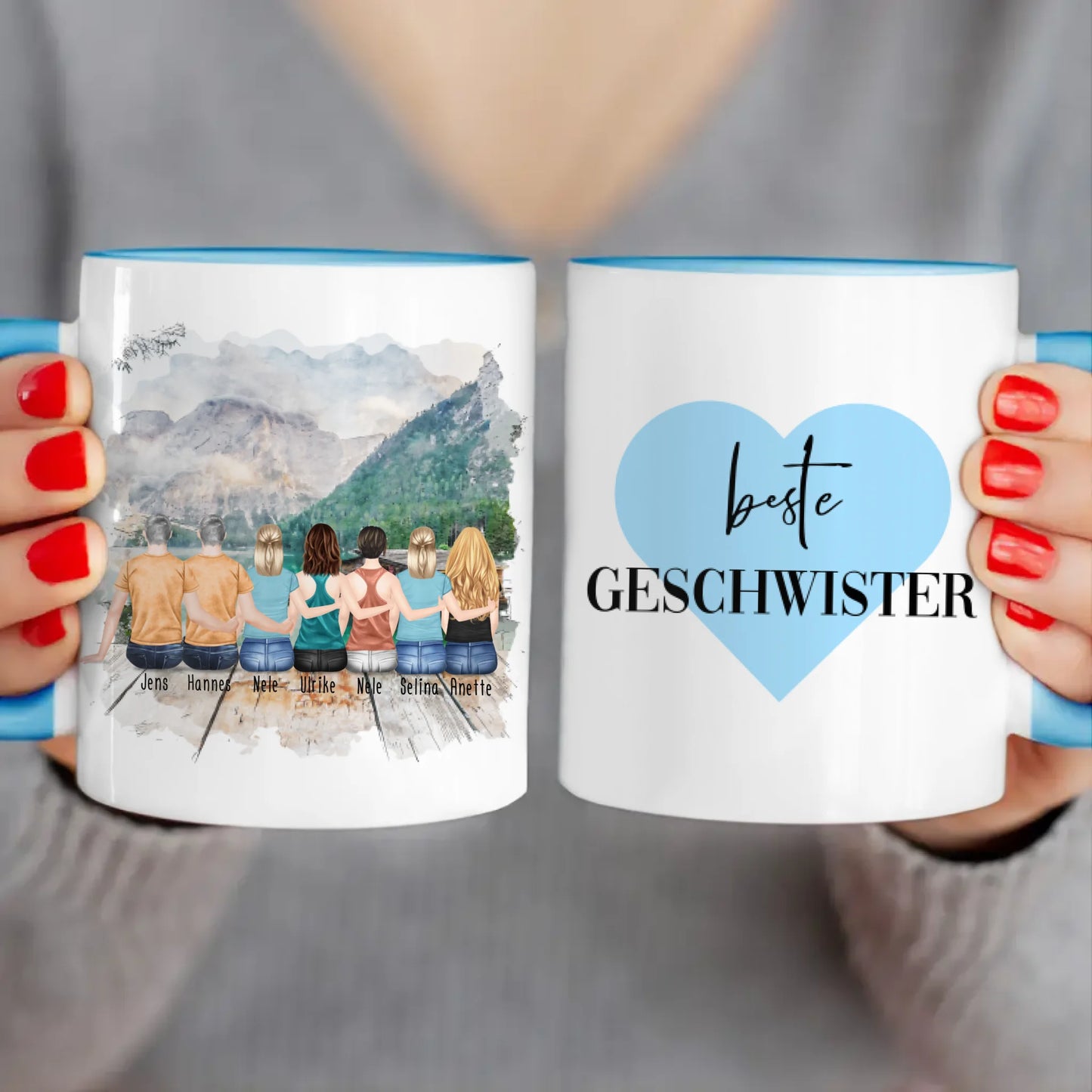 Personalisierte Tasse mit Bruder/Schwester (5 Schwestern + 2 Brüder)