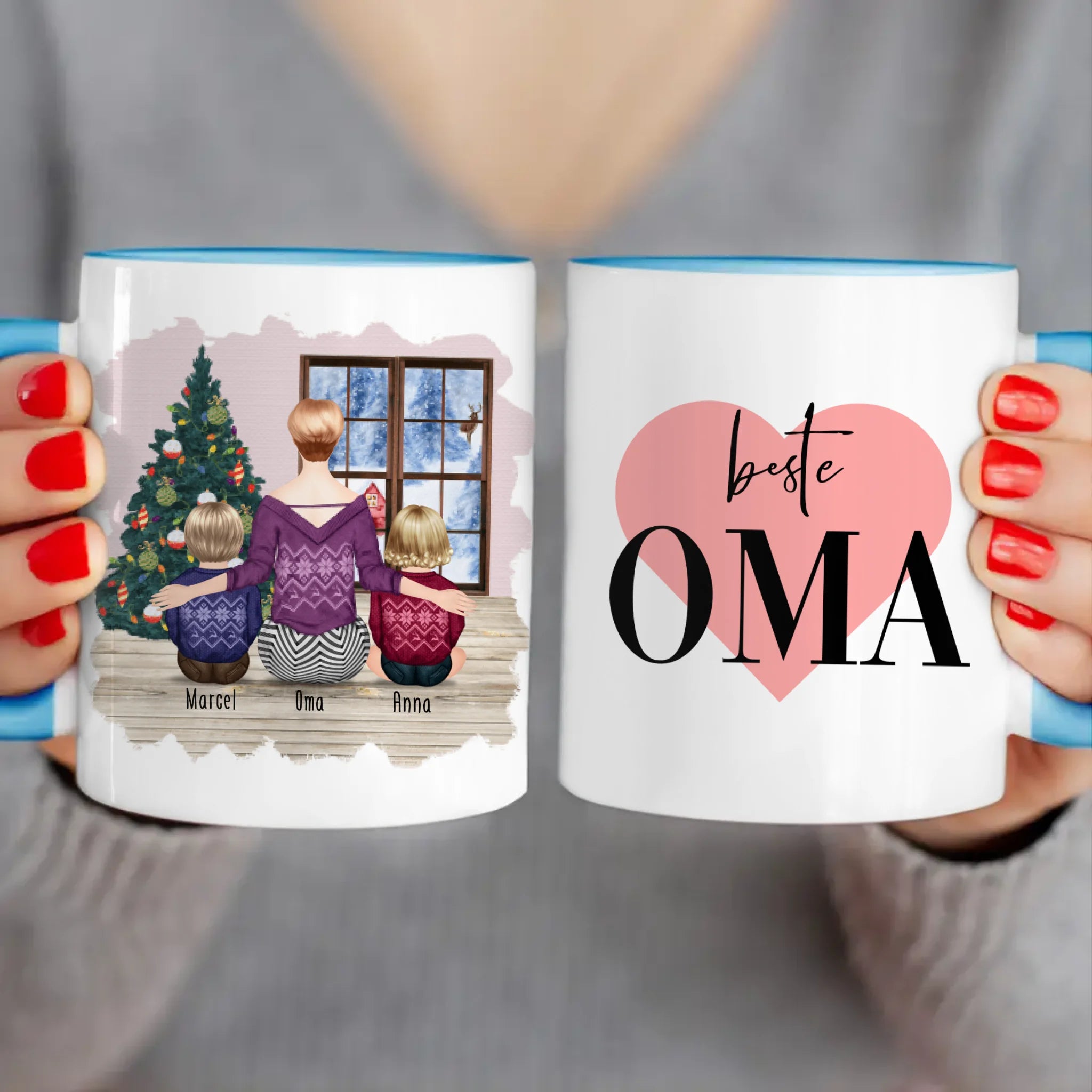 Personalisierte Tasse für Oma (2 Babys + 1 Oma) - Weihnachtstasse