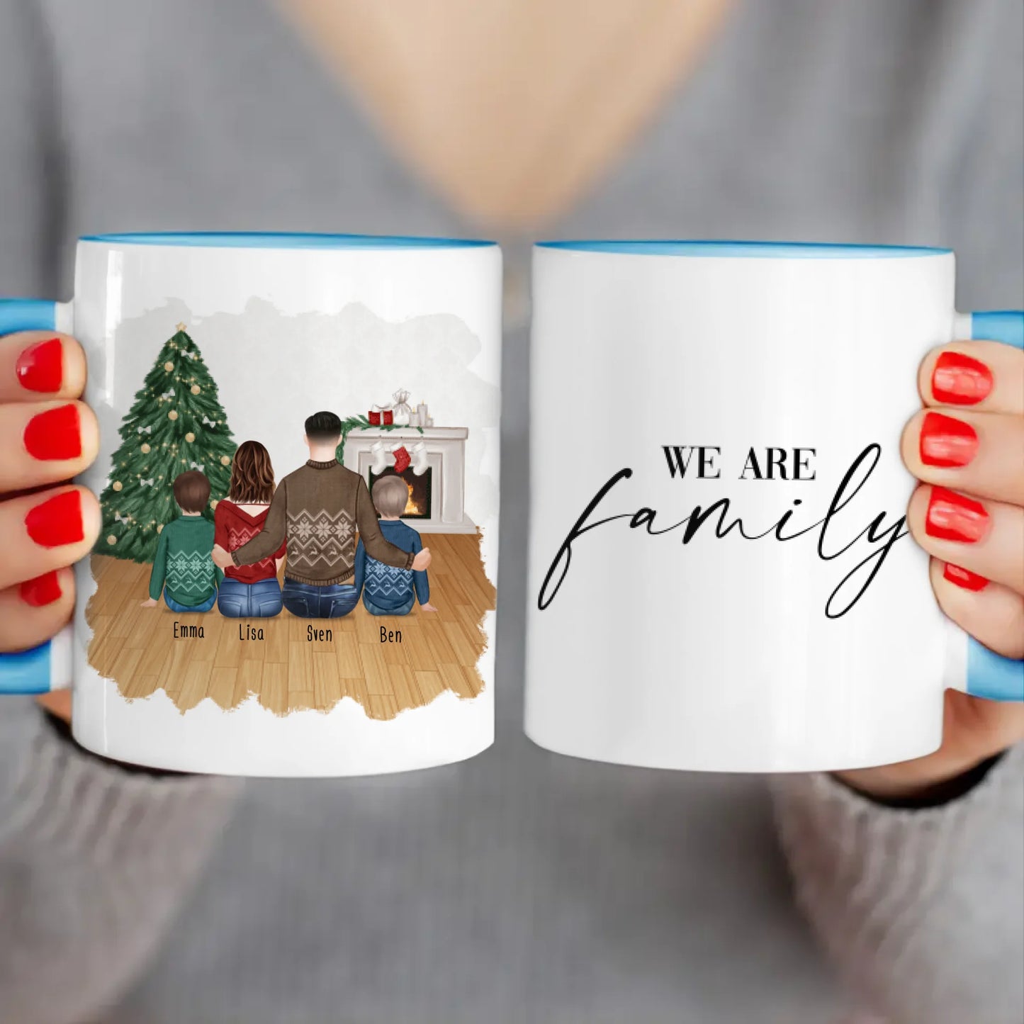 Personalisierte Tasse mit Vater (2 Kinder + 1 Teenangerin) - Weihnachtstasse