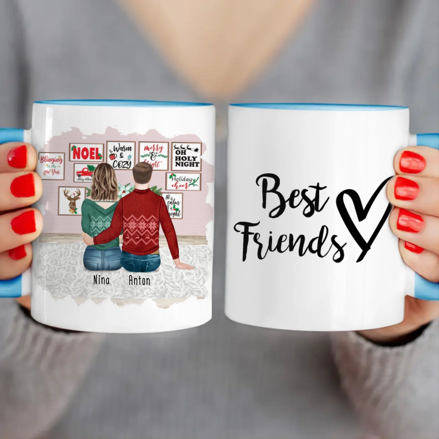 Personalisierte Tasse - Beste Freunde (1 Frau + 1 Mann) - Weihnachtstasse