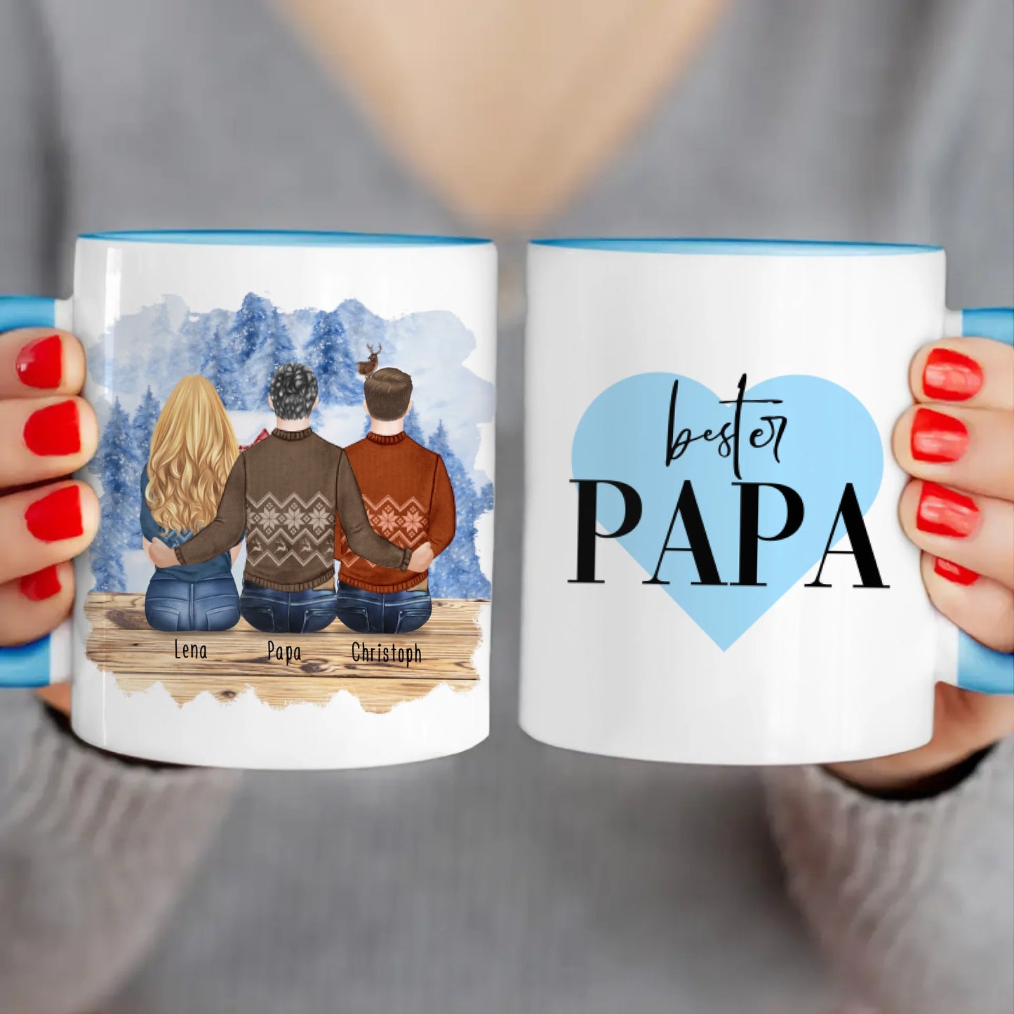 Personalisierte Tasse mit Vater/Tochter/Sohn (1 Tochter + 1 Sohn) - Weihnachtstasse