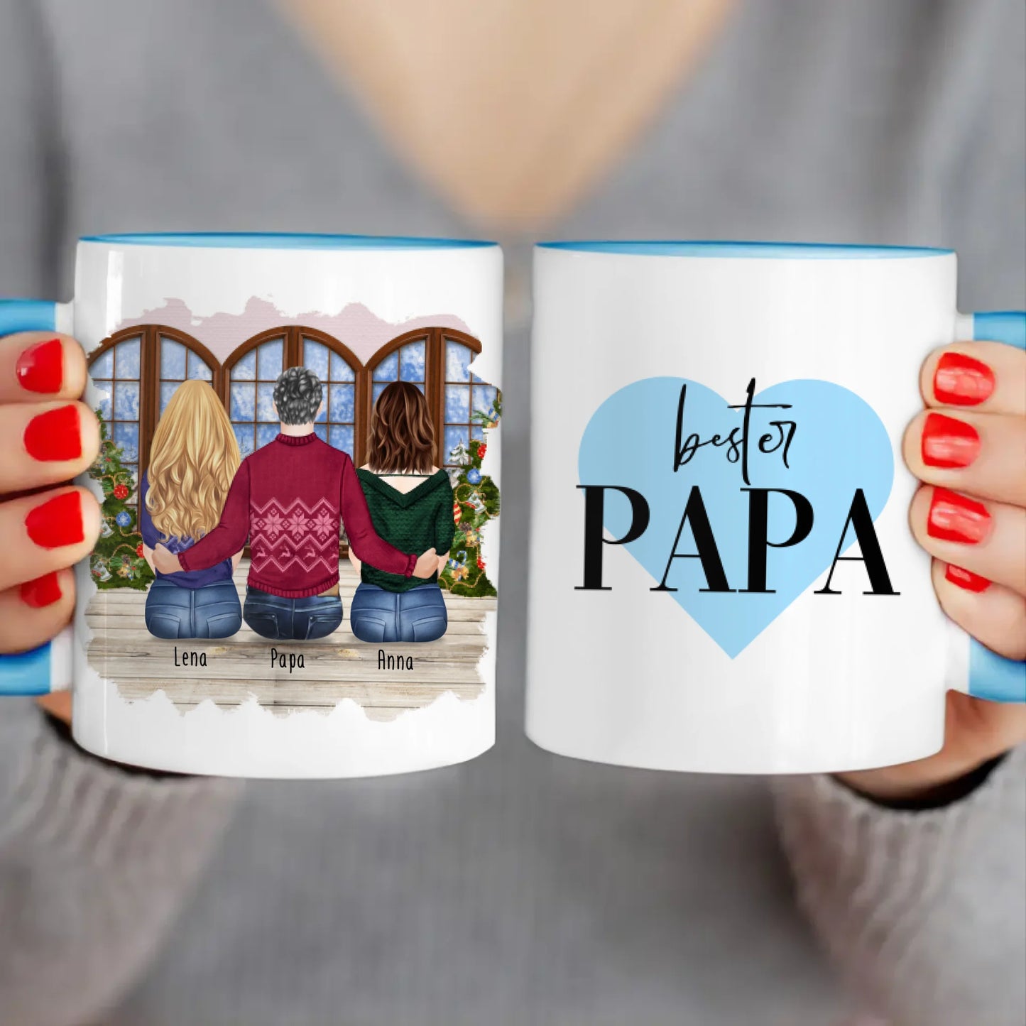 Personalisierte Tasse mit Vater/Tochter (2 Töchter) - Weihnachtstasse