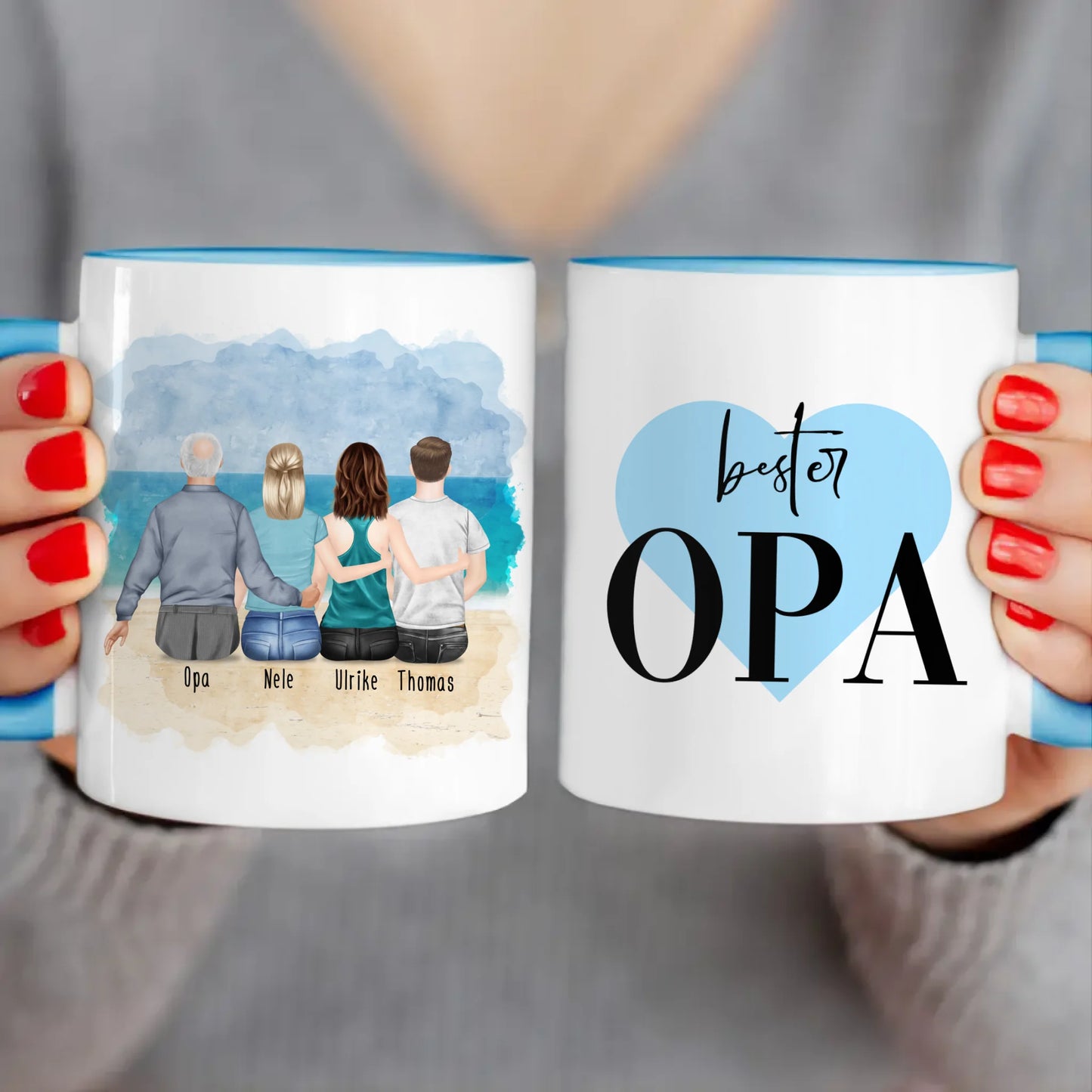 Personalisierte Tasse für Opa (2 Frauen + 1 Mann + 1 Opa)