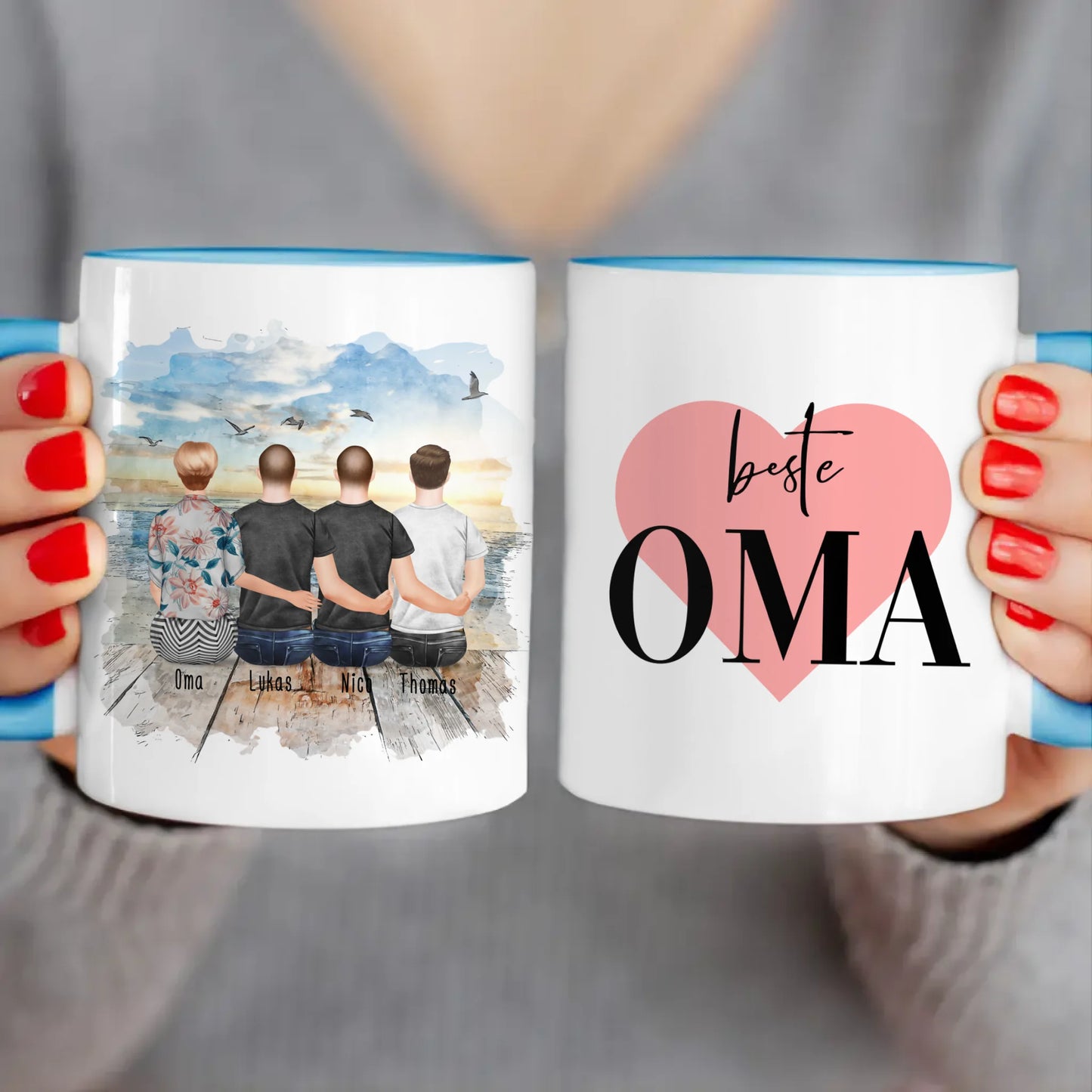 Personalisierte Tasse für Oma (3 Männer + 1 Oma)