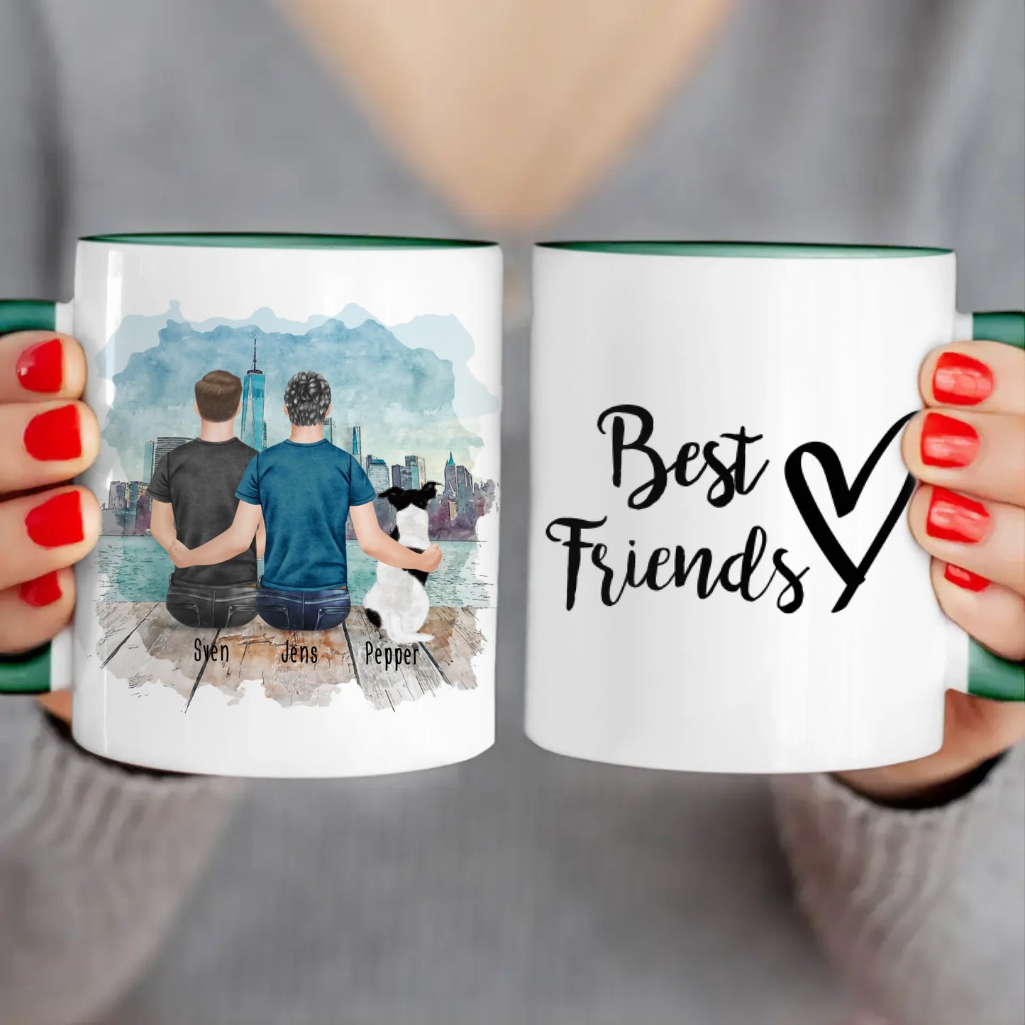 Personalisierte Tasse - 2 Männer + 1 Hund