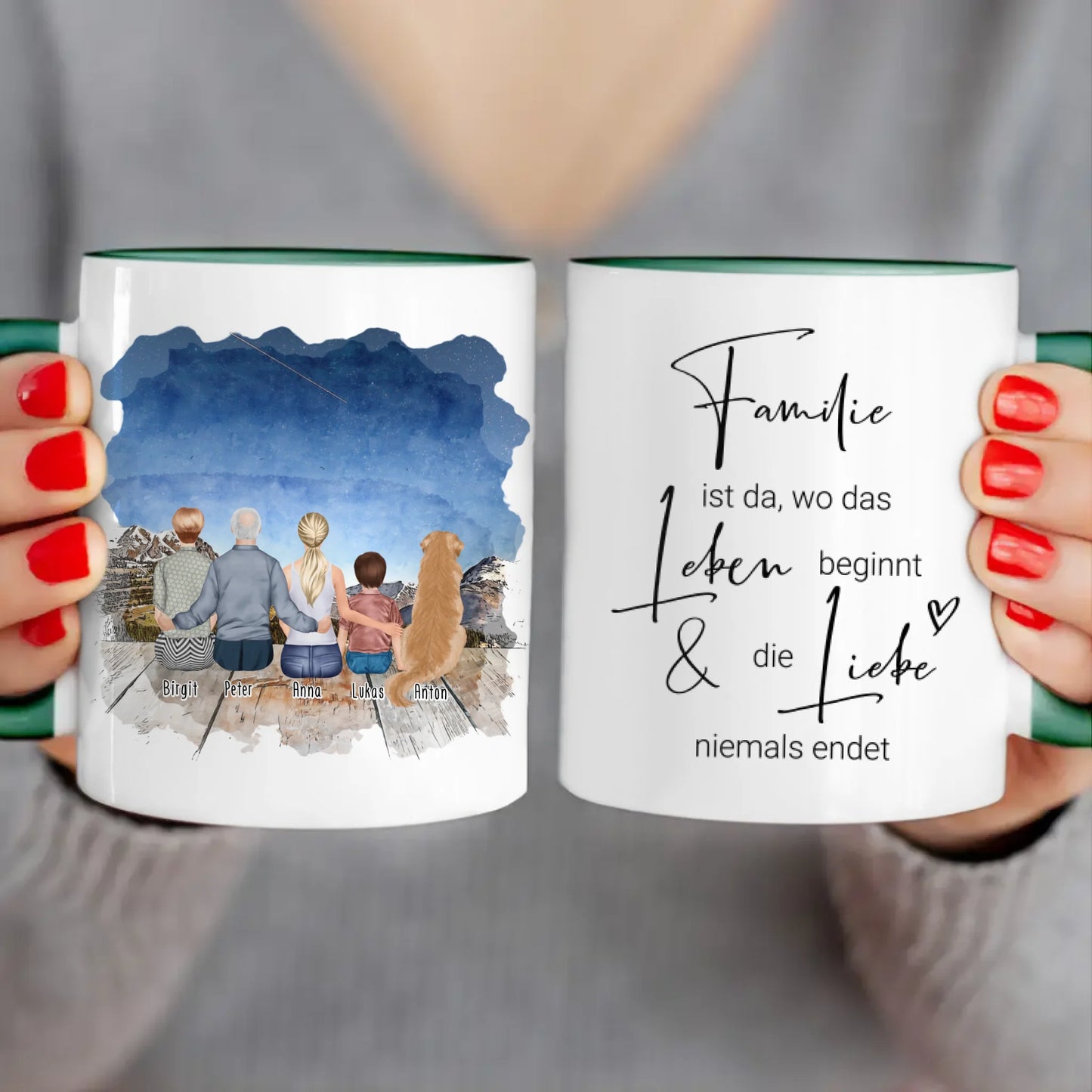 Personalisierte Tasse - Oma, Opa, Frau, Kind + 1 Hund/Katze