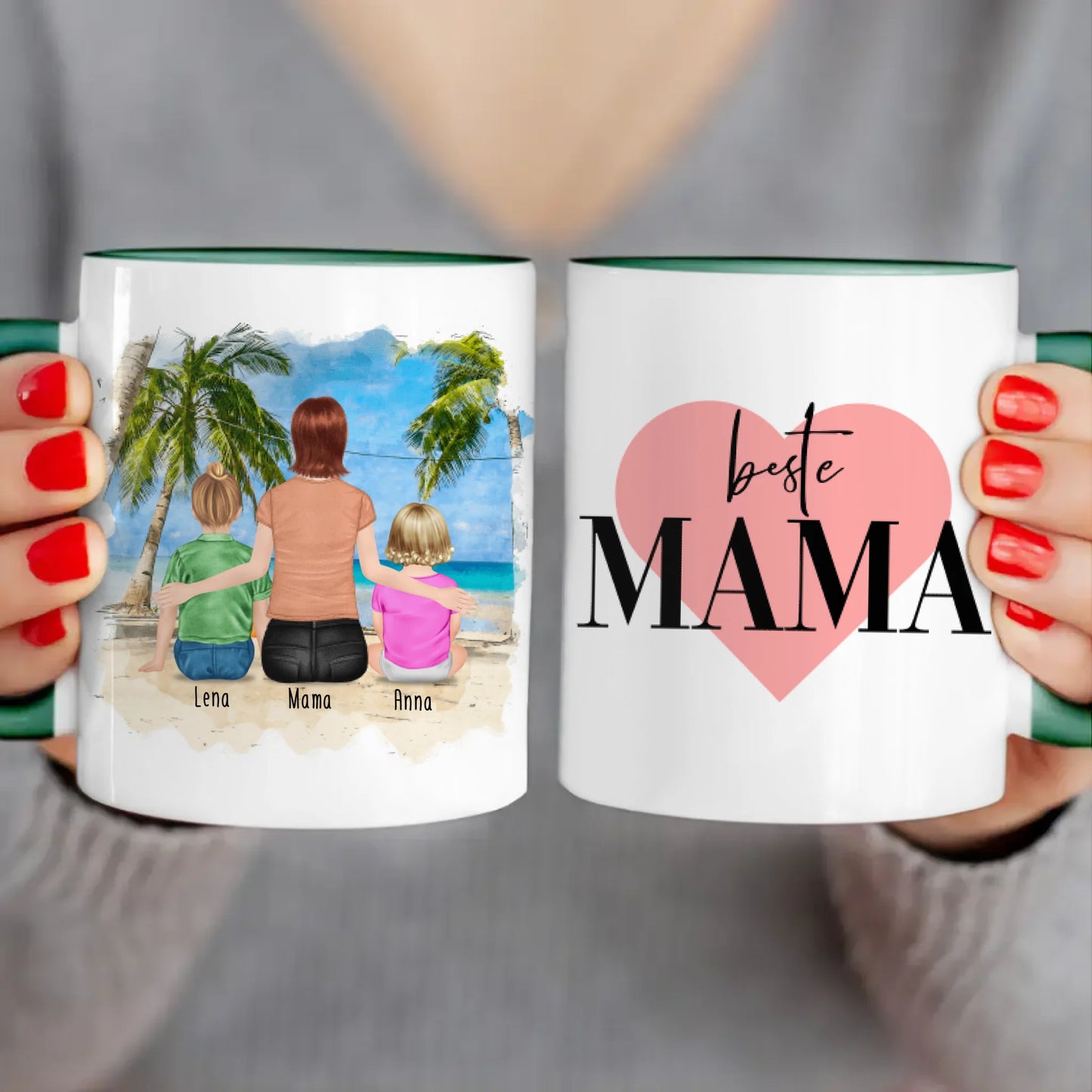 Personalisierte Tasse mit Mutter, Baby und Kind (1 Baby + 1 Kind + 1 Mutter)