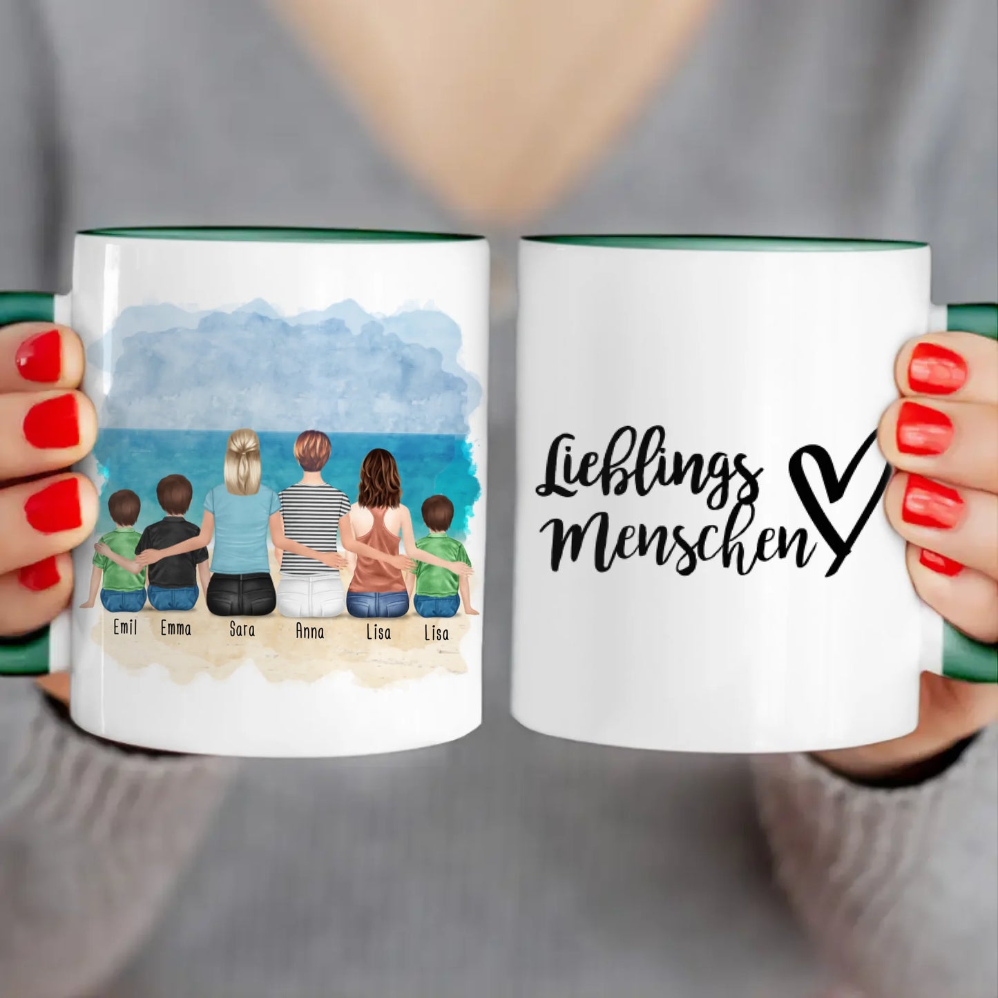 Personalisierte Tasse 2 Frauen + 1 Teenagerin + 3 Kinder