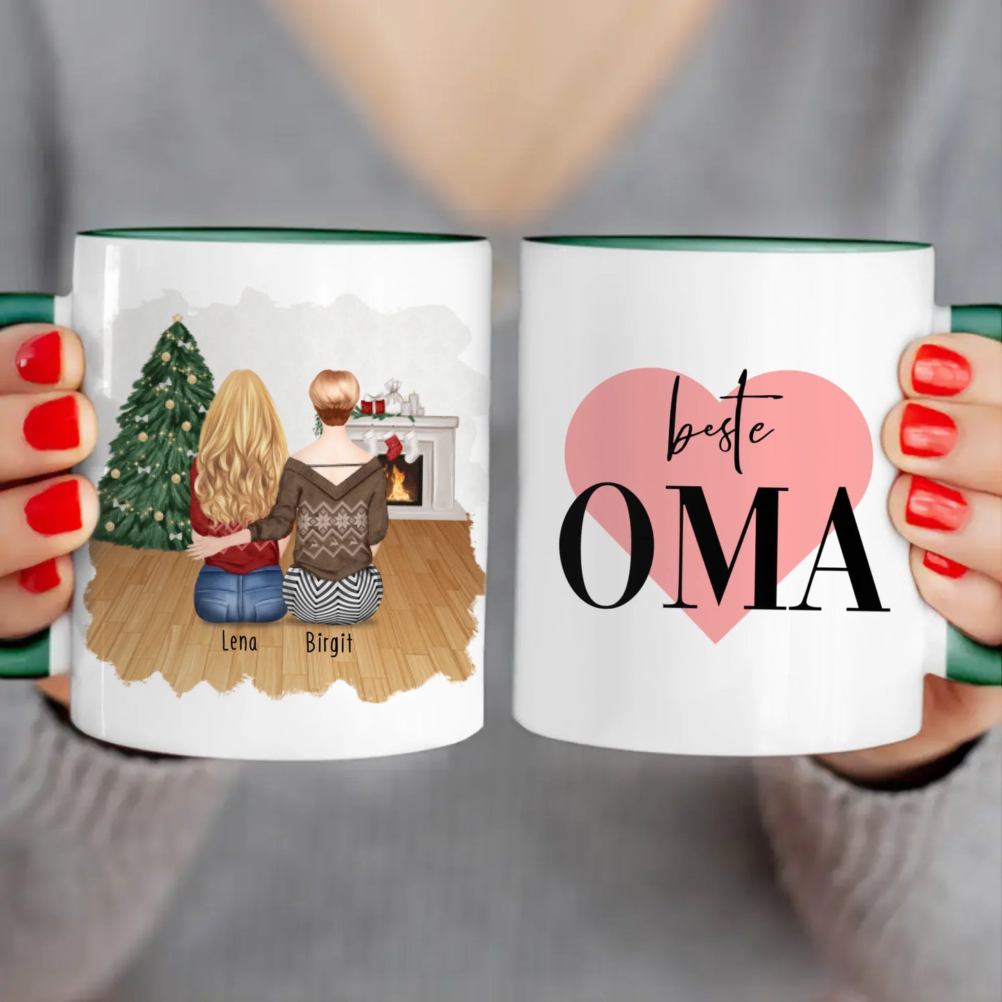 Personalisierte Tasse für Oma (1 Frau + 1 Oma) - Weihnachtstasse