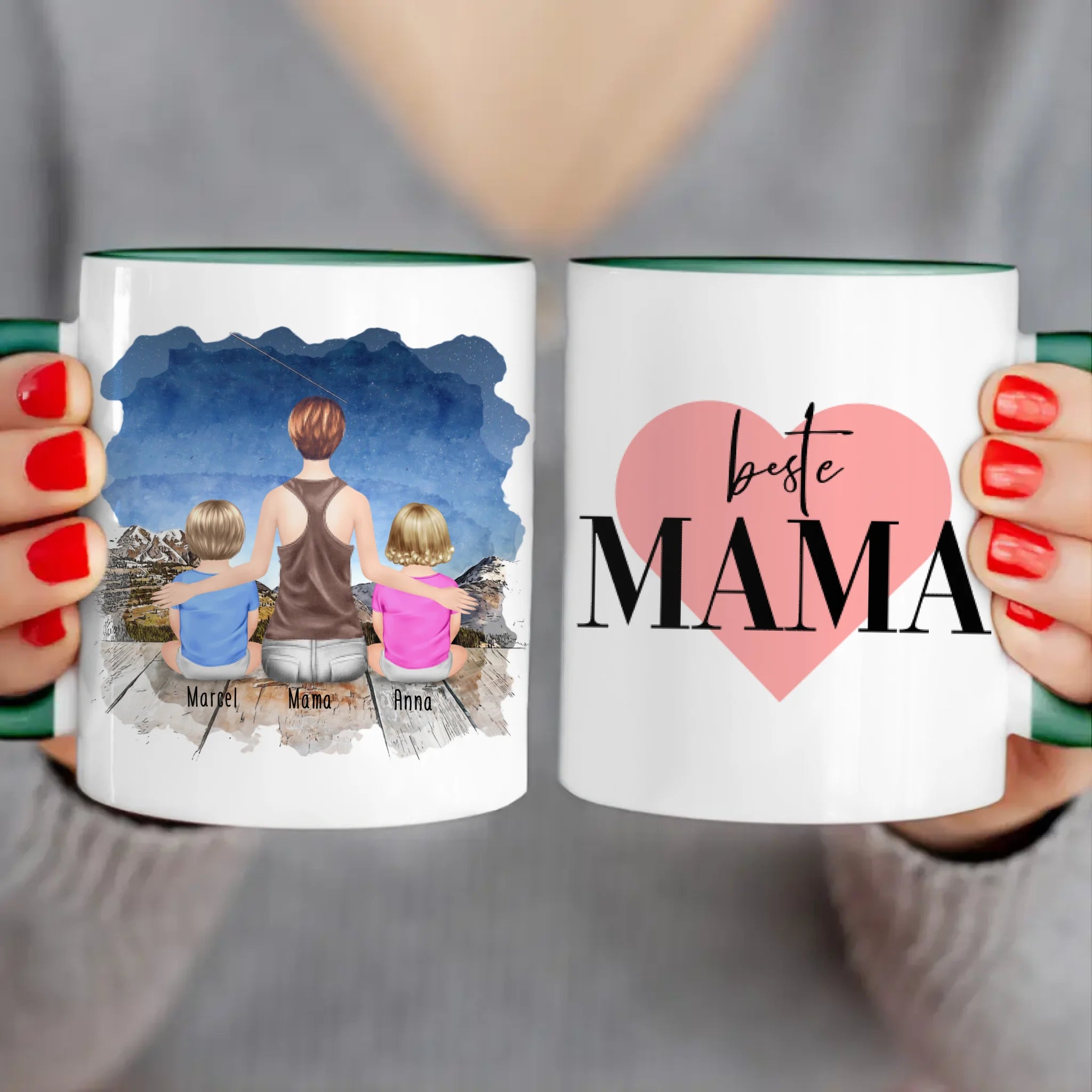 Personalisierte Tasse mit Mutter und Babys (2 Babys + 1 Mutter)