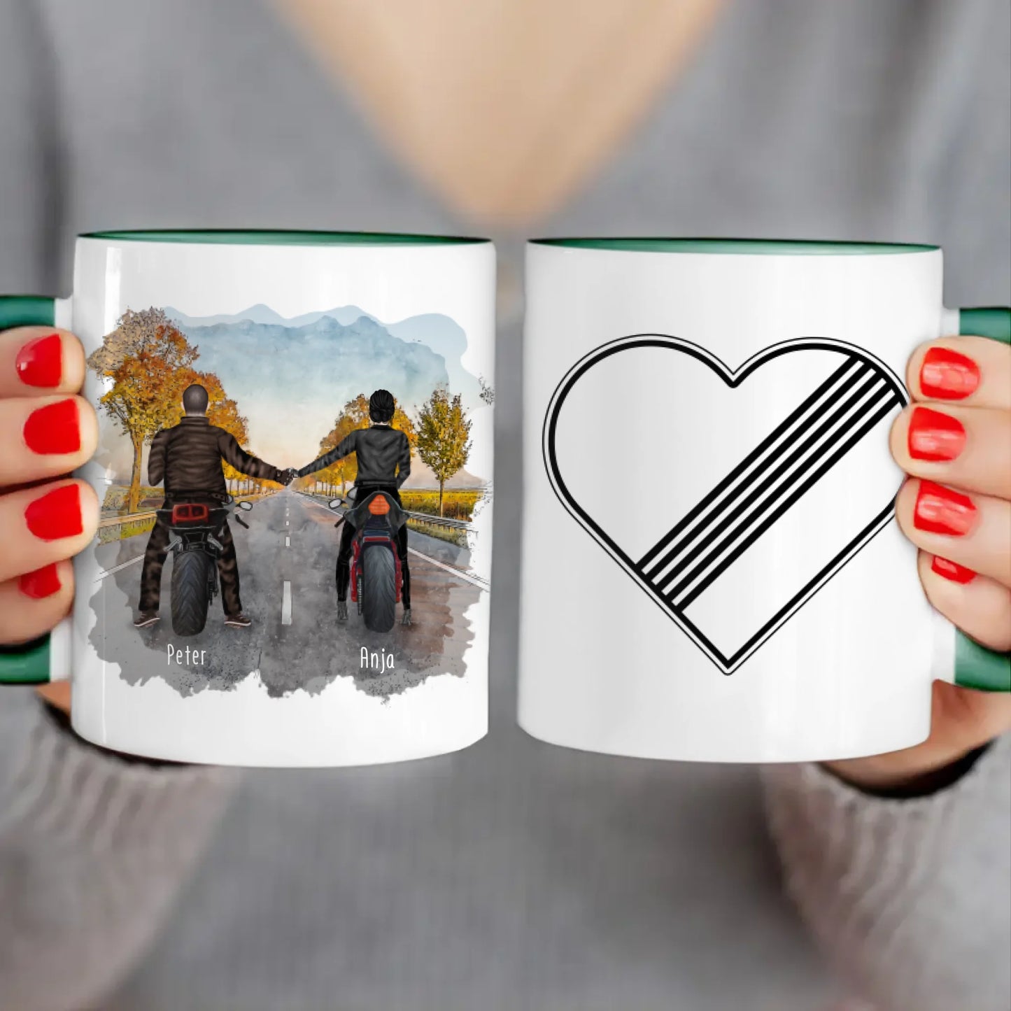 Personalisierte Tasse mit Motorrad Pärchen