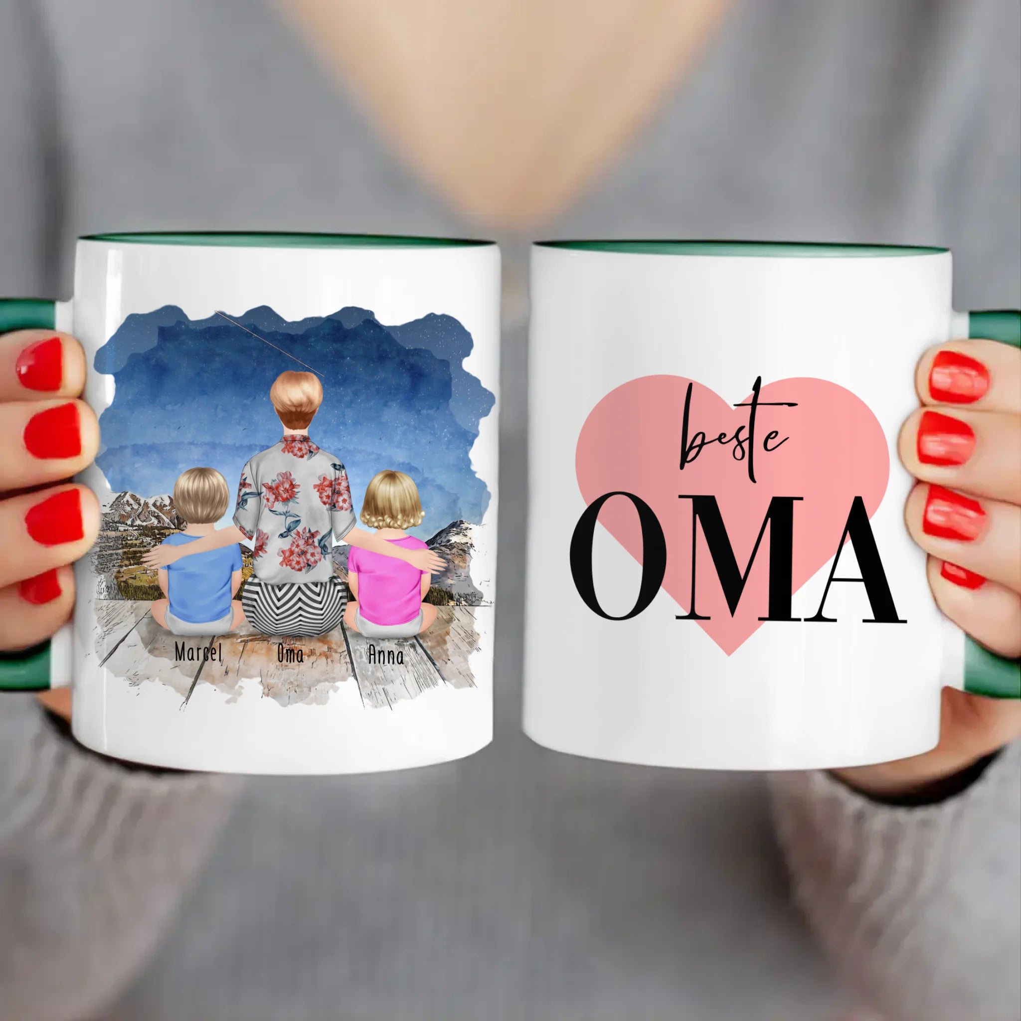 Personalisierte Tasse für Oma (2 Babys + 1 Oma)