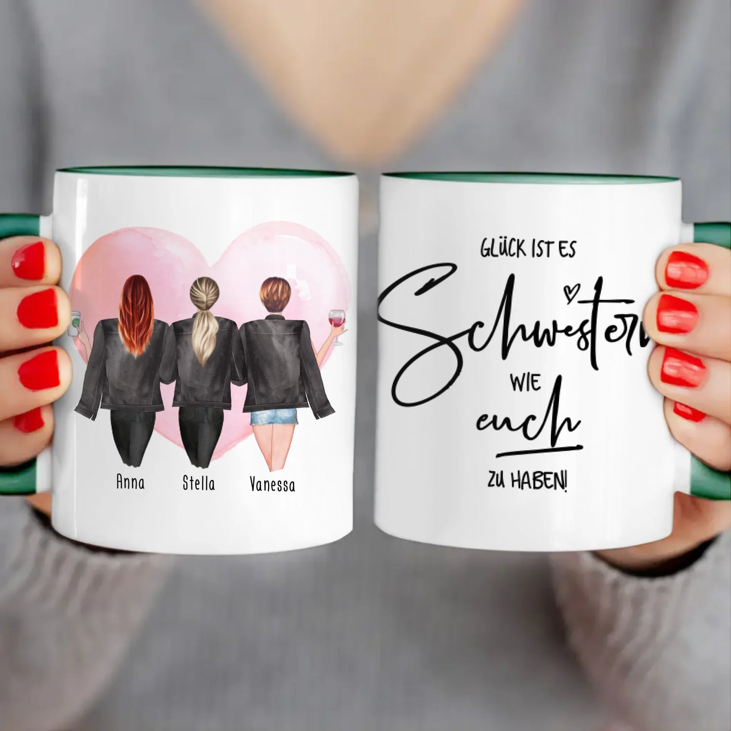 Personalisierte Tasse - Beste Schwestern mit Jacken (3 Schwestern)