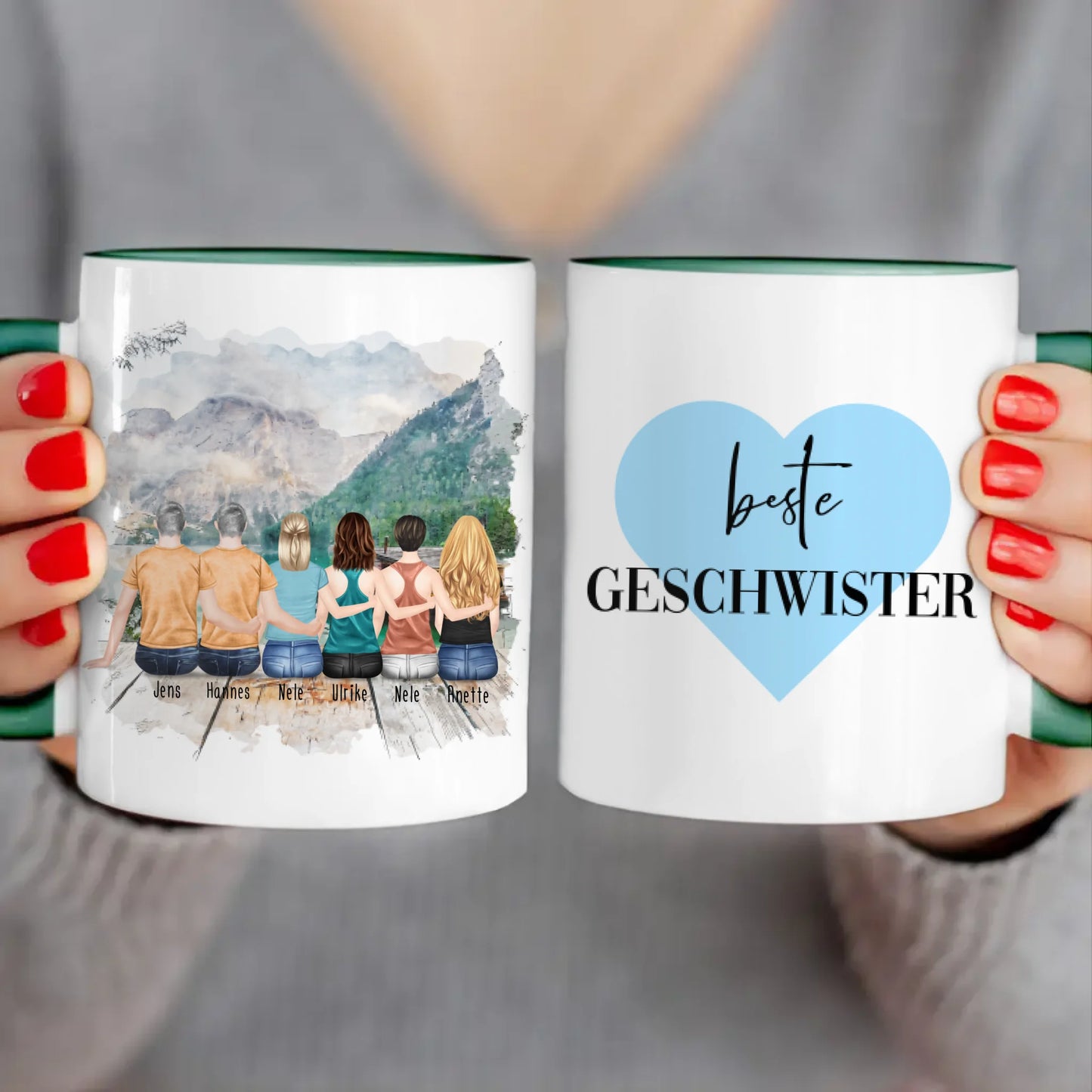 Personalisierte Tasse mit Bruder/Schwester (4 Schwestern + 2 Brüder)